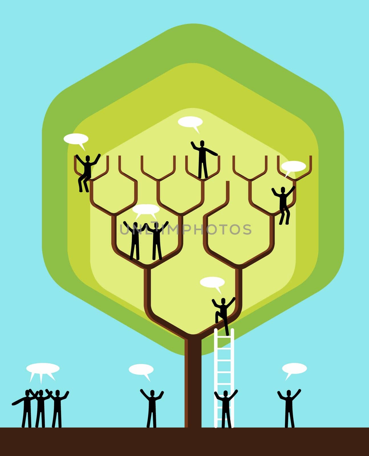 Social network tree business team structure. Vector illustration layered for easy manipulation and custom coloring.