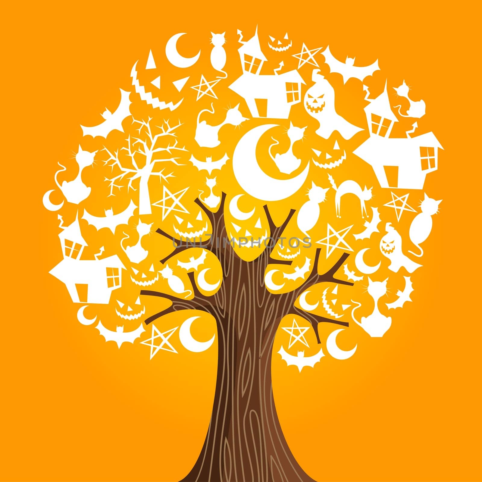 Halloween tree icons background. Vector illustration layered for easy manipulation and custom coloring.