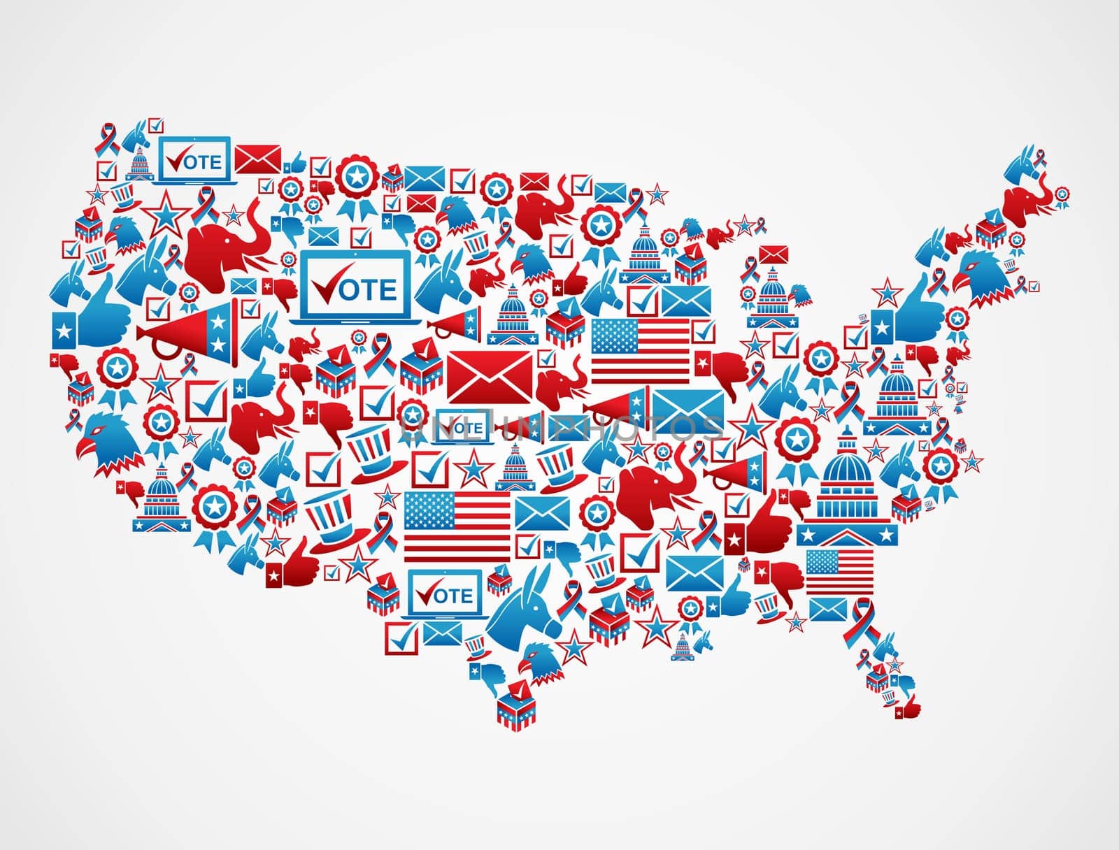 USA elections icon set in national map shape. Vector file layered for easy manipulation and custom coloring.