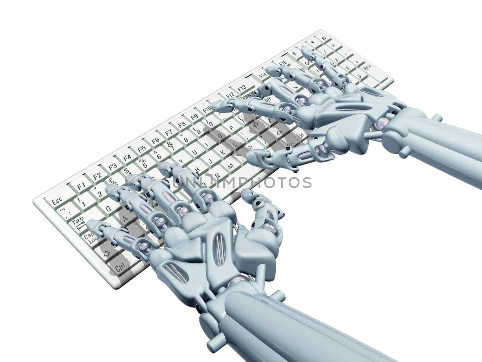 Illustration of a robotic computer operator typing