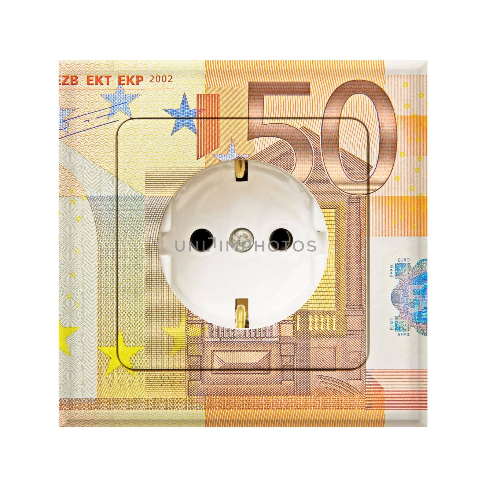 fifty euro banknote combines with a electric socket