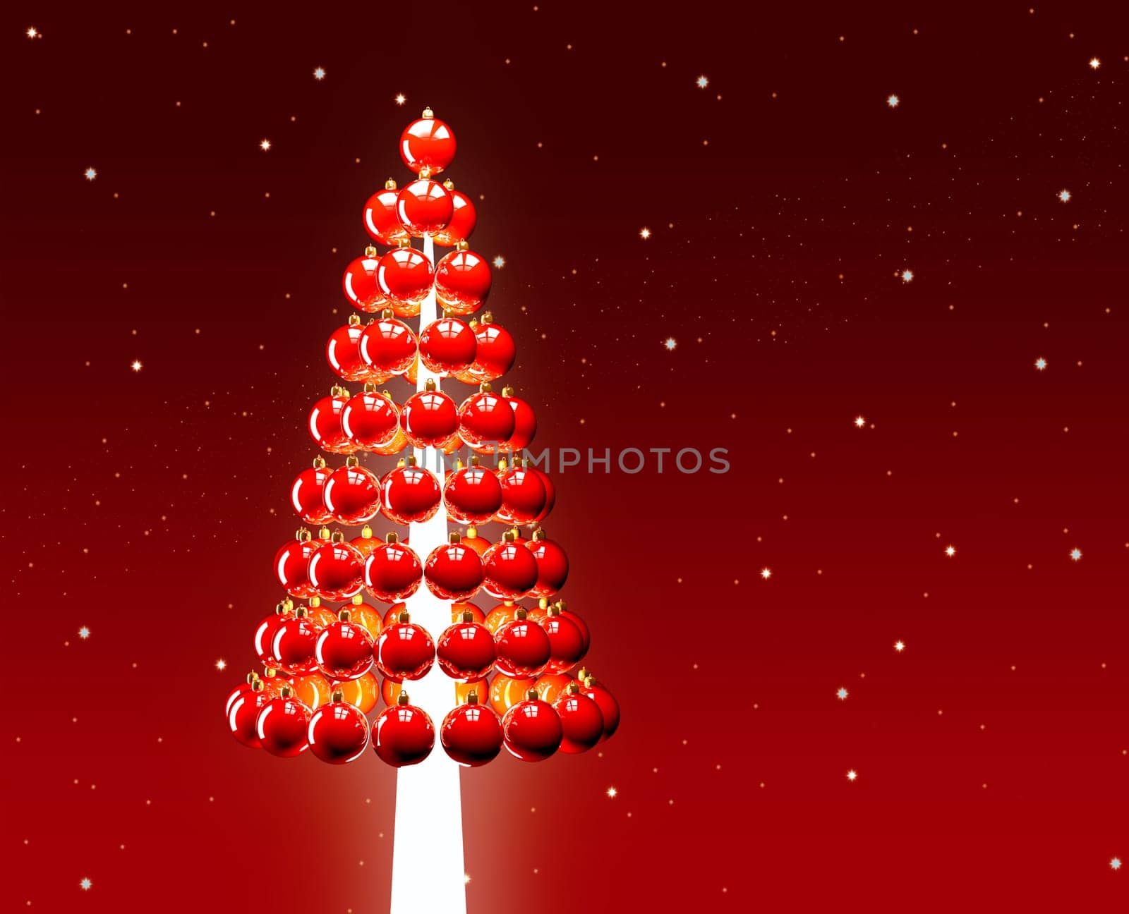 Christmas tree of glossy red baubles balls 3d render red stars sky