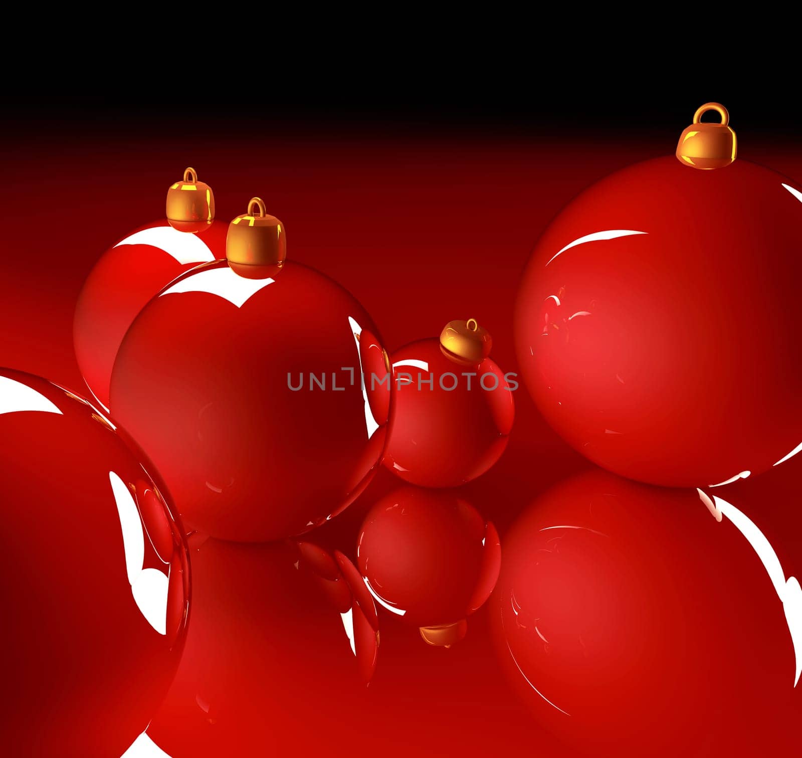Christmas glossy baubles red balls 3d render image