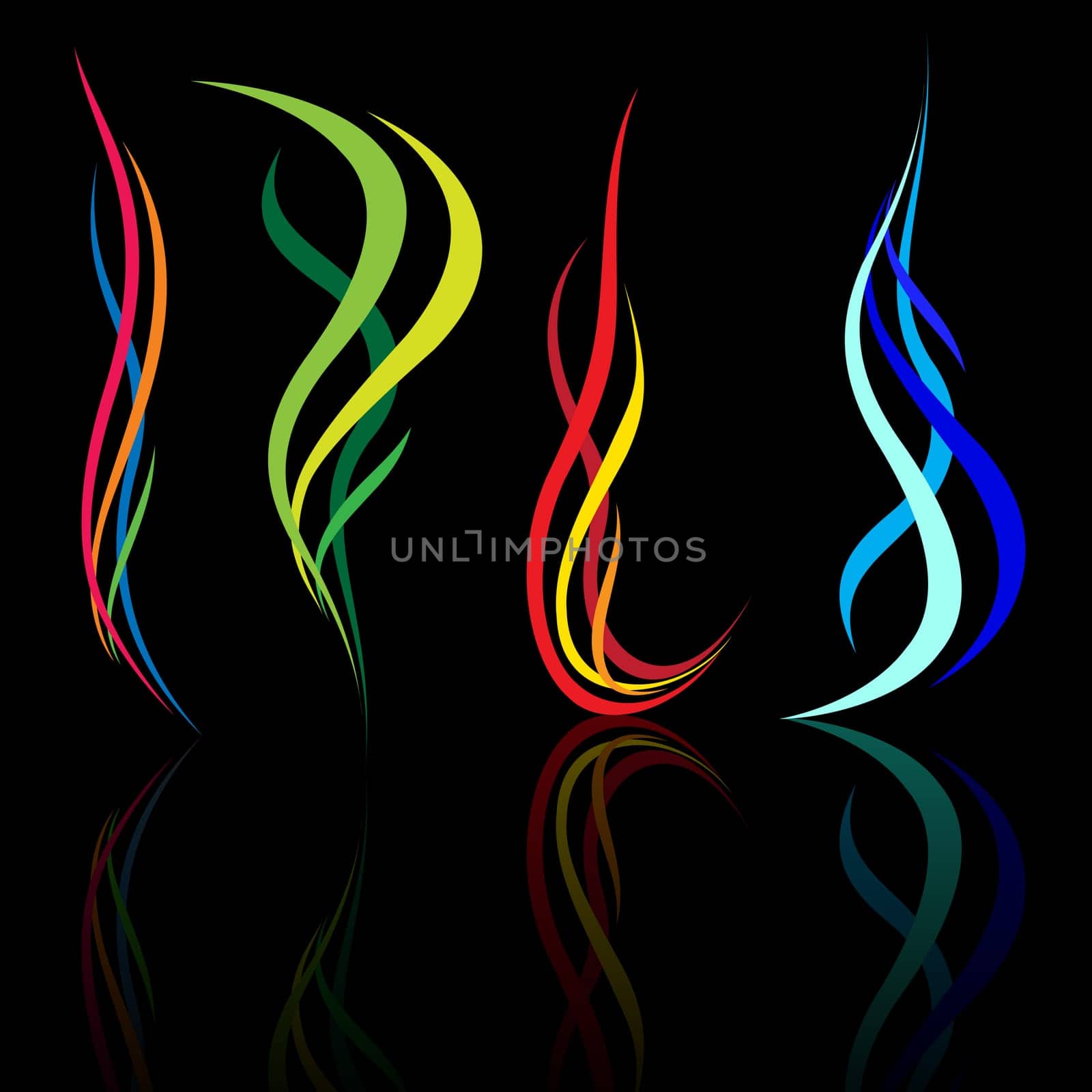 Set of abstract fire isolated on black background for design