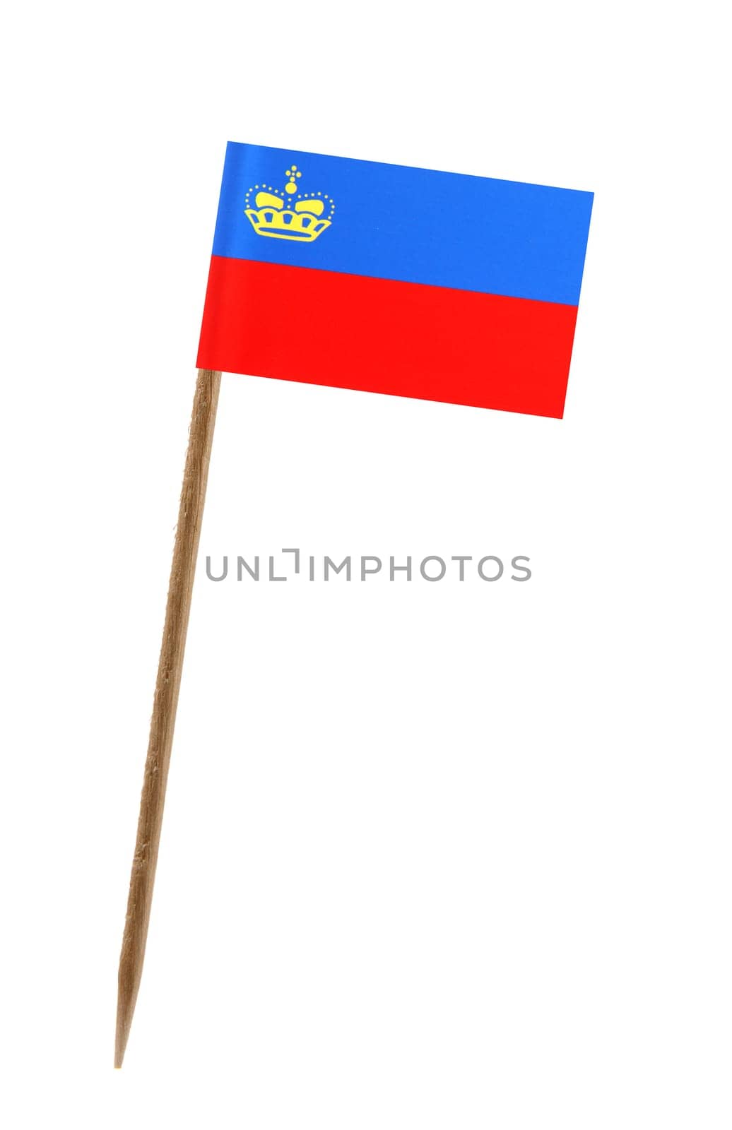 Tooth pick wit a small paper flag of Liechtenstein