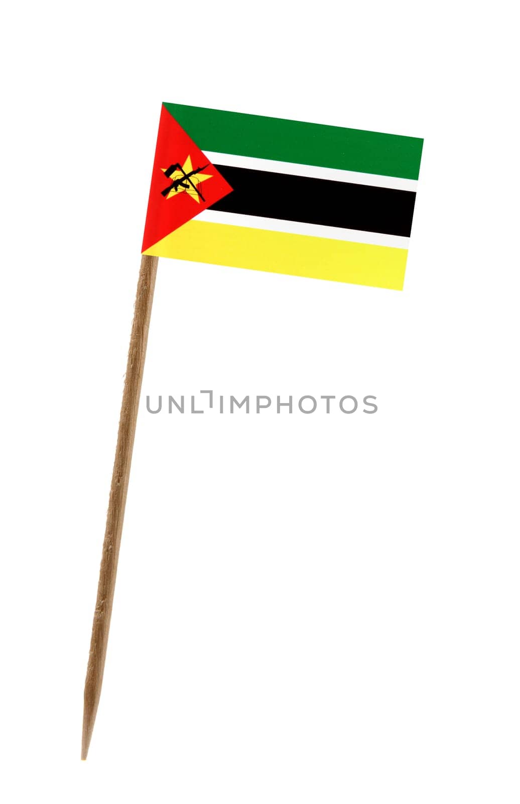 Tooth pick wit a small paper flag of Mozambique