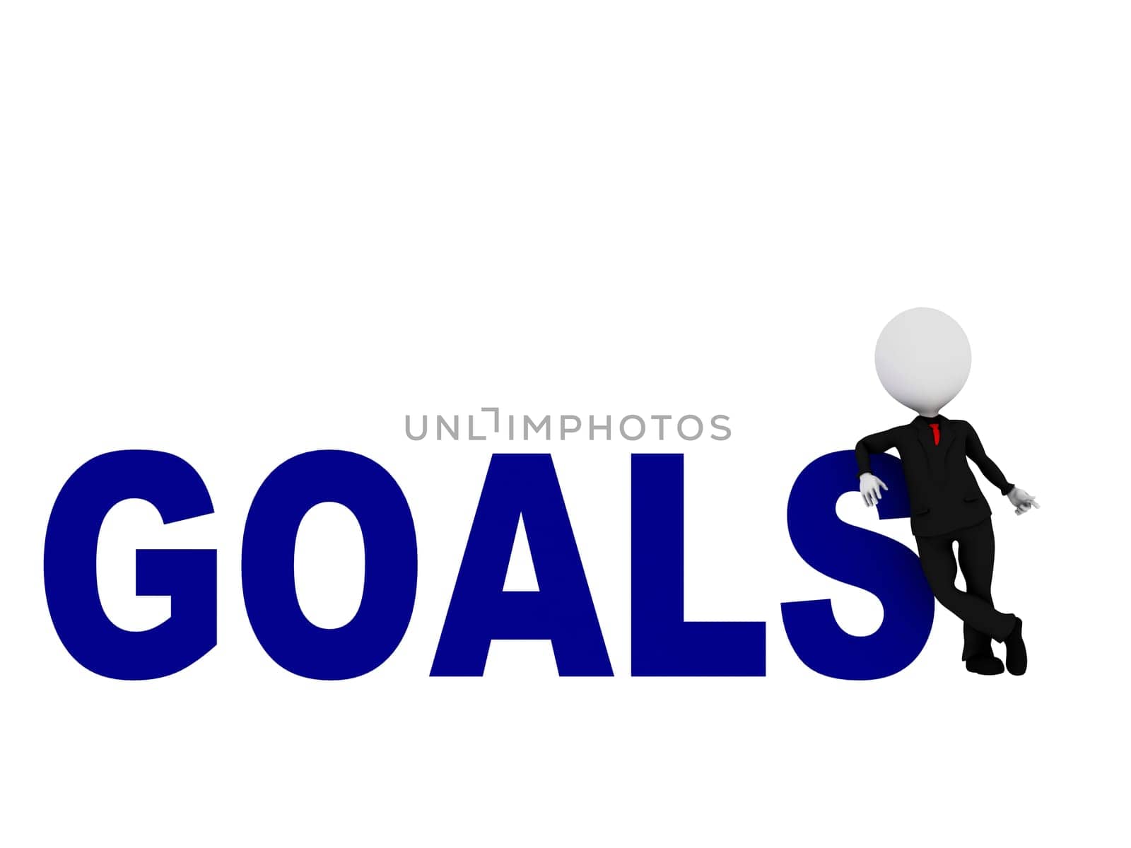 3d man standing at GOALS word on white background