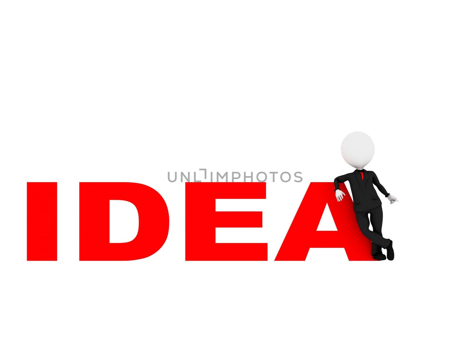 3d people and word "Idea"" . The is a 3d render illustration"