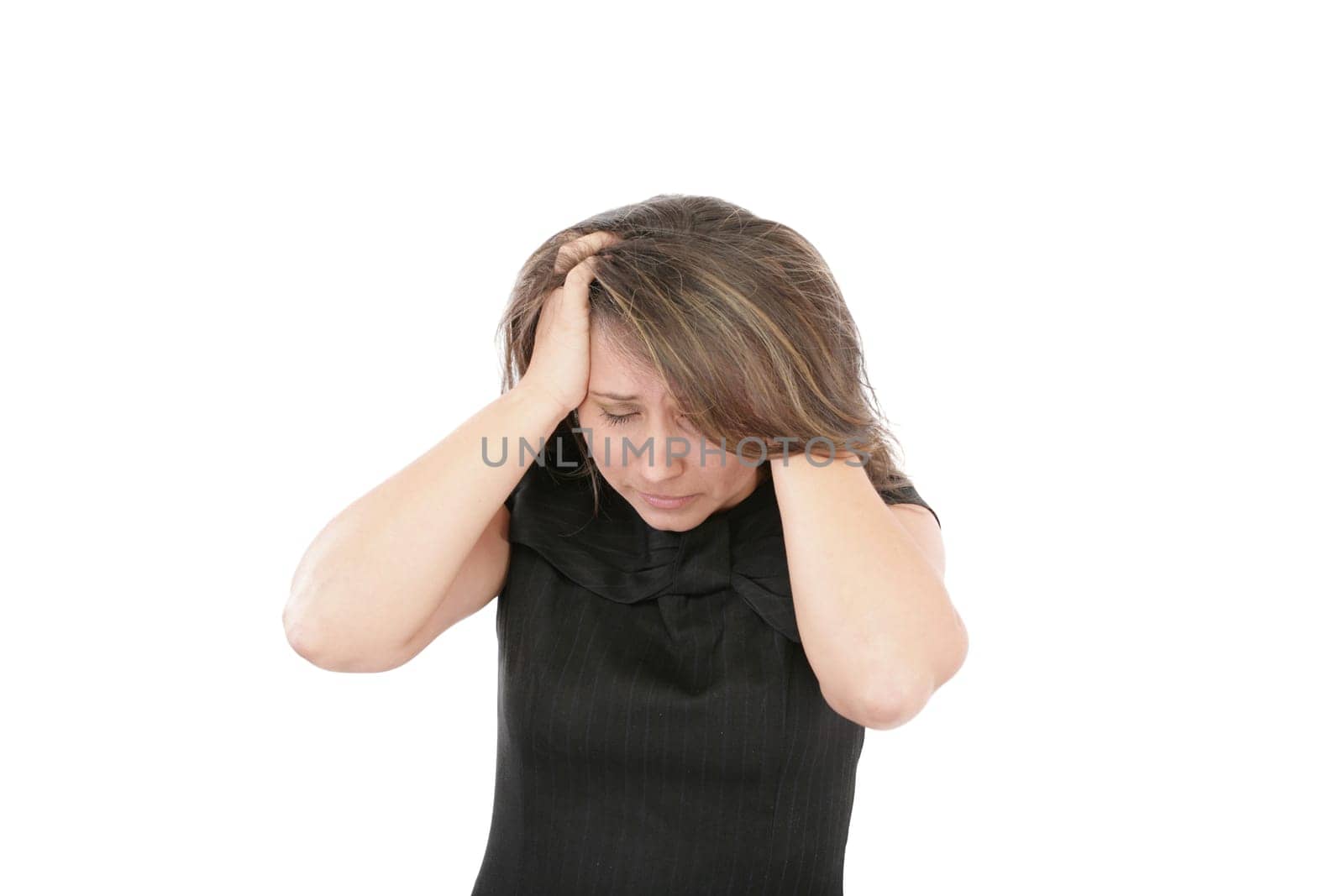 Closeup portrait of a young woman looking depressed