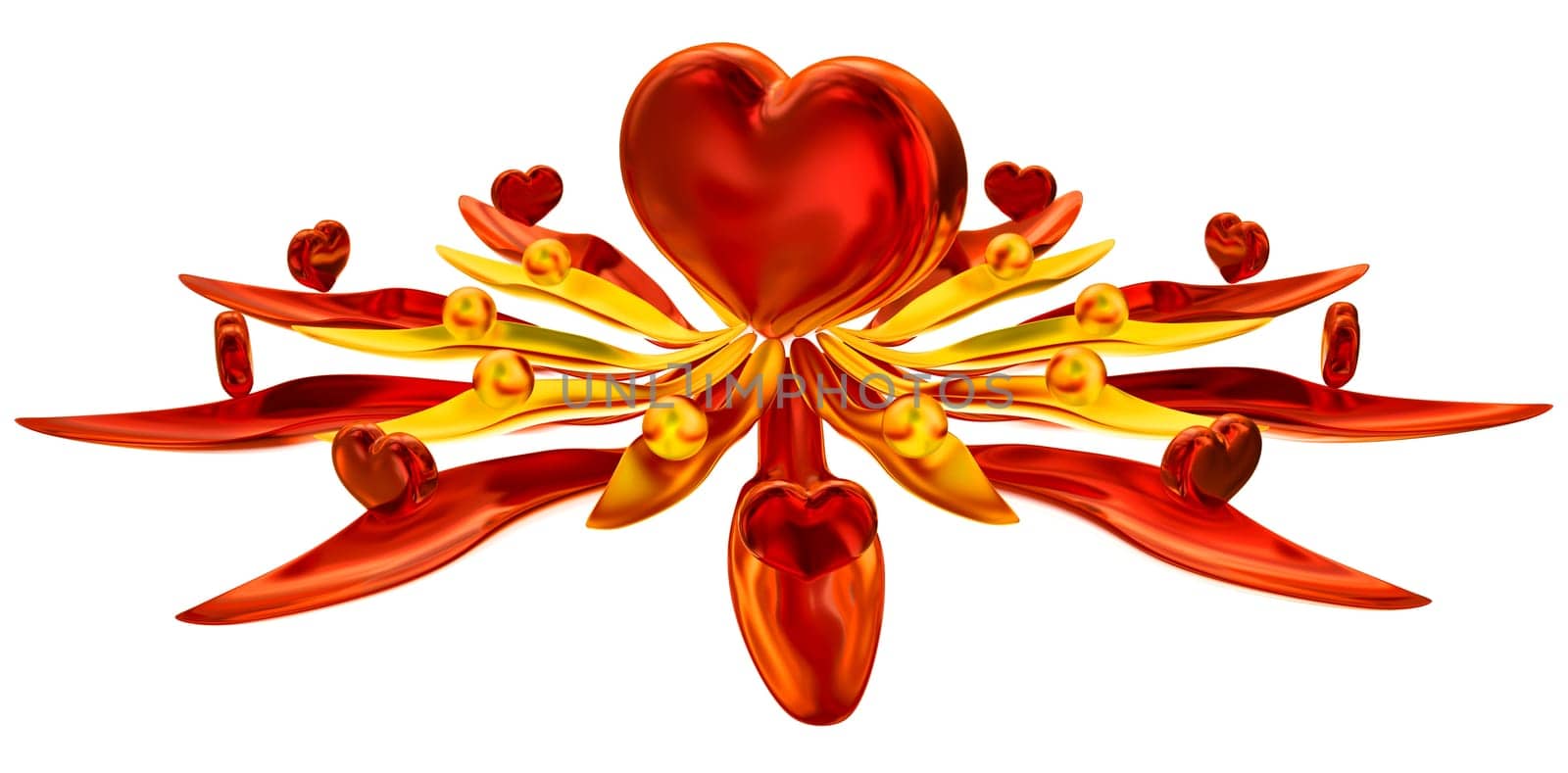 Set of hearts in leaves with water drops as symbol of love
