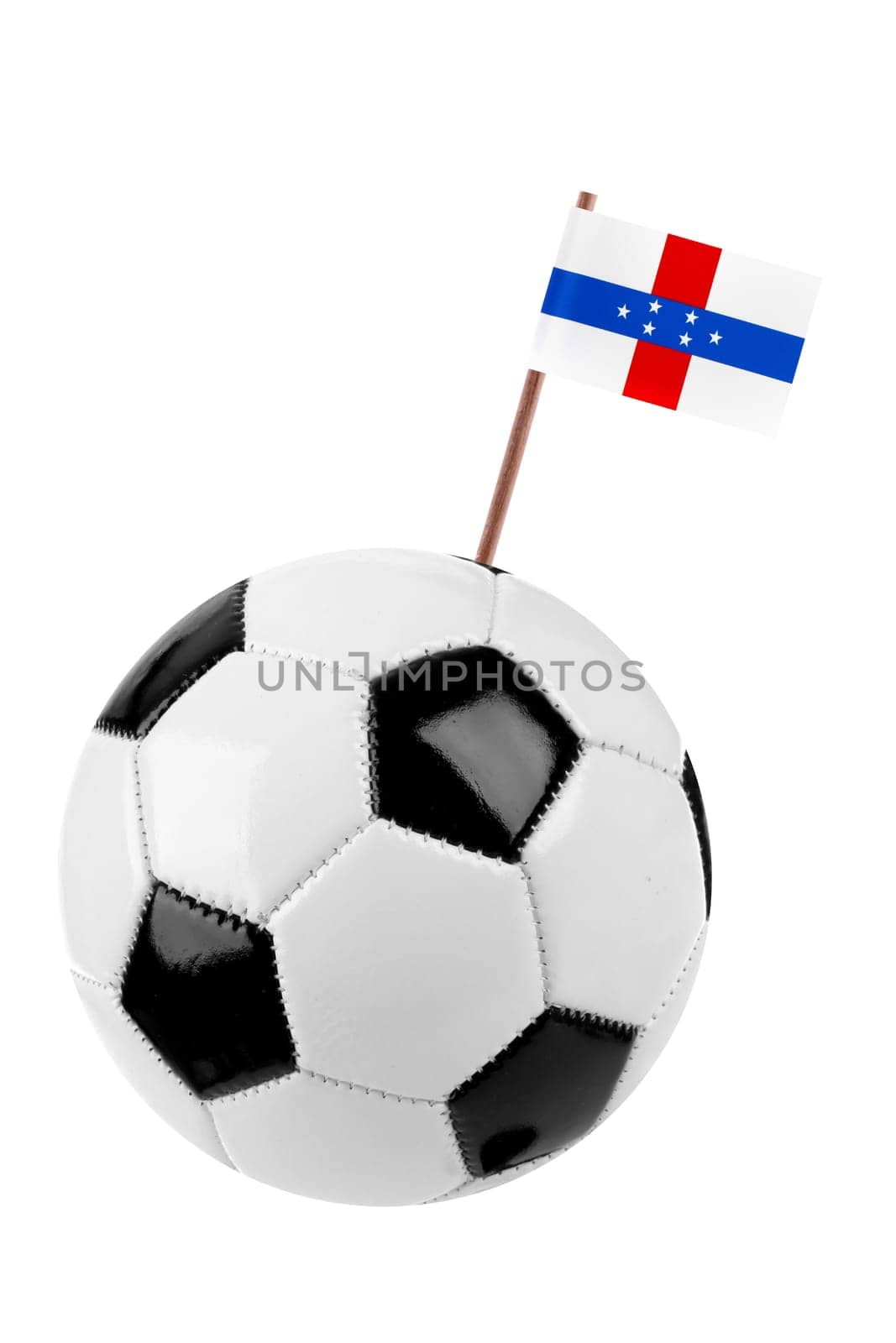 Soccer ball or football decorated with a small national flag of Antilles  on a tooth stick
