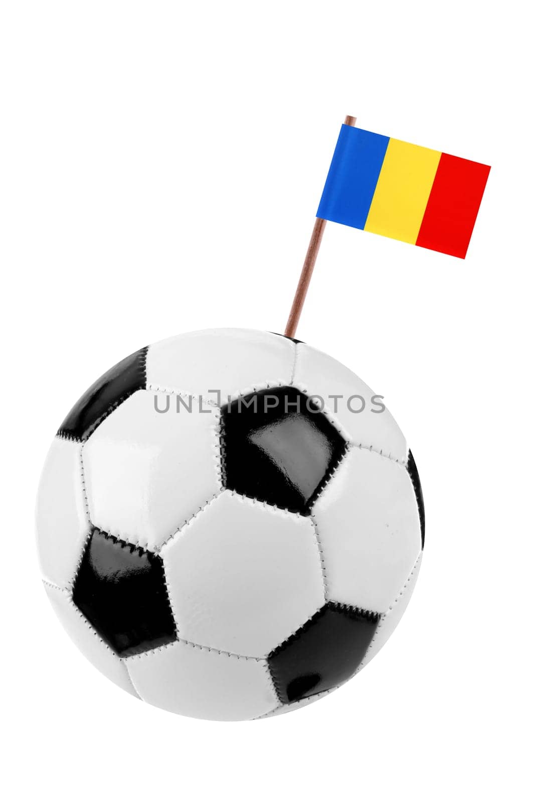 Soccer ball or football decorated with a small national flag of Chad on a tooth stick
