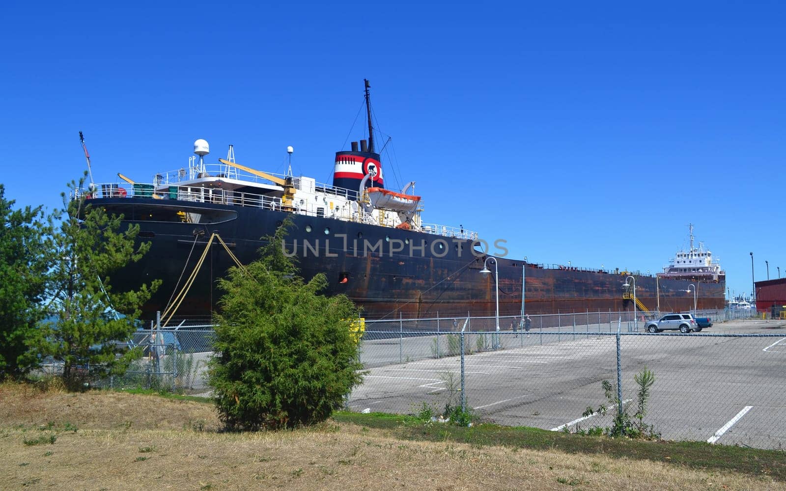 A large ocean going bulk freighter in the harbour of Hamilton, Ontario, Canada.