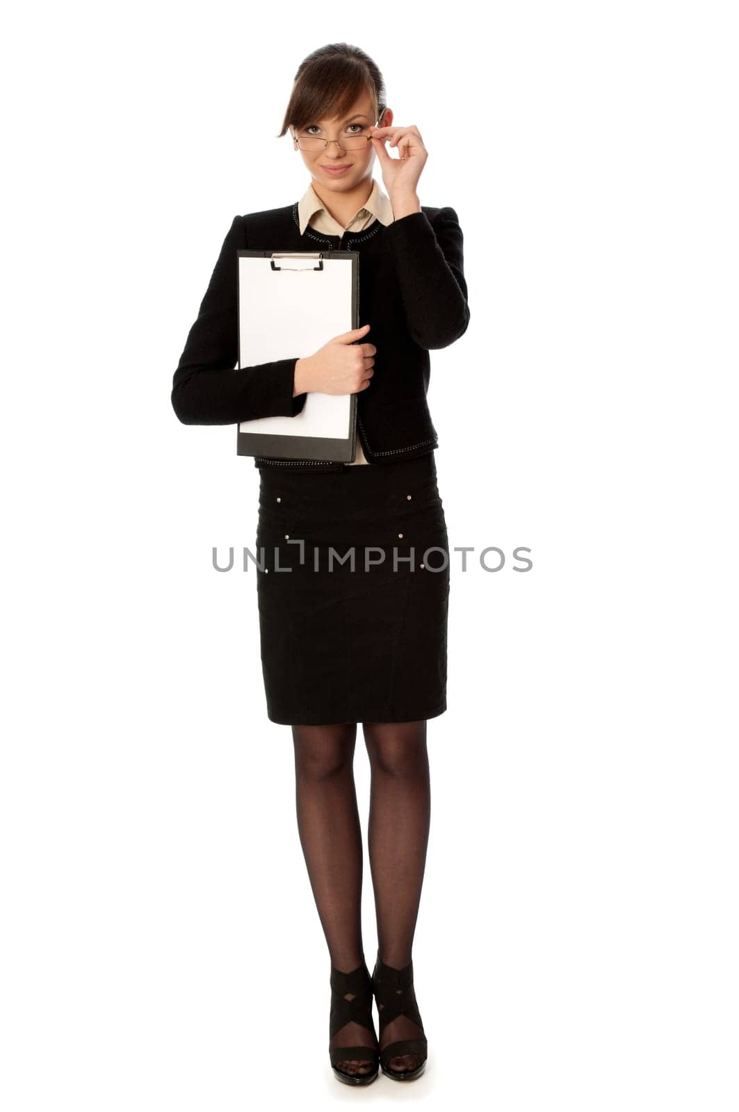 The manager with white blank paper in the hands holding an interview