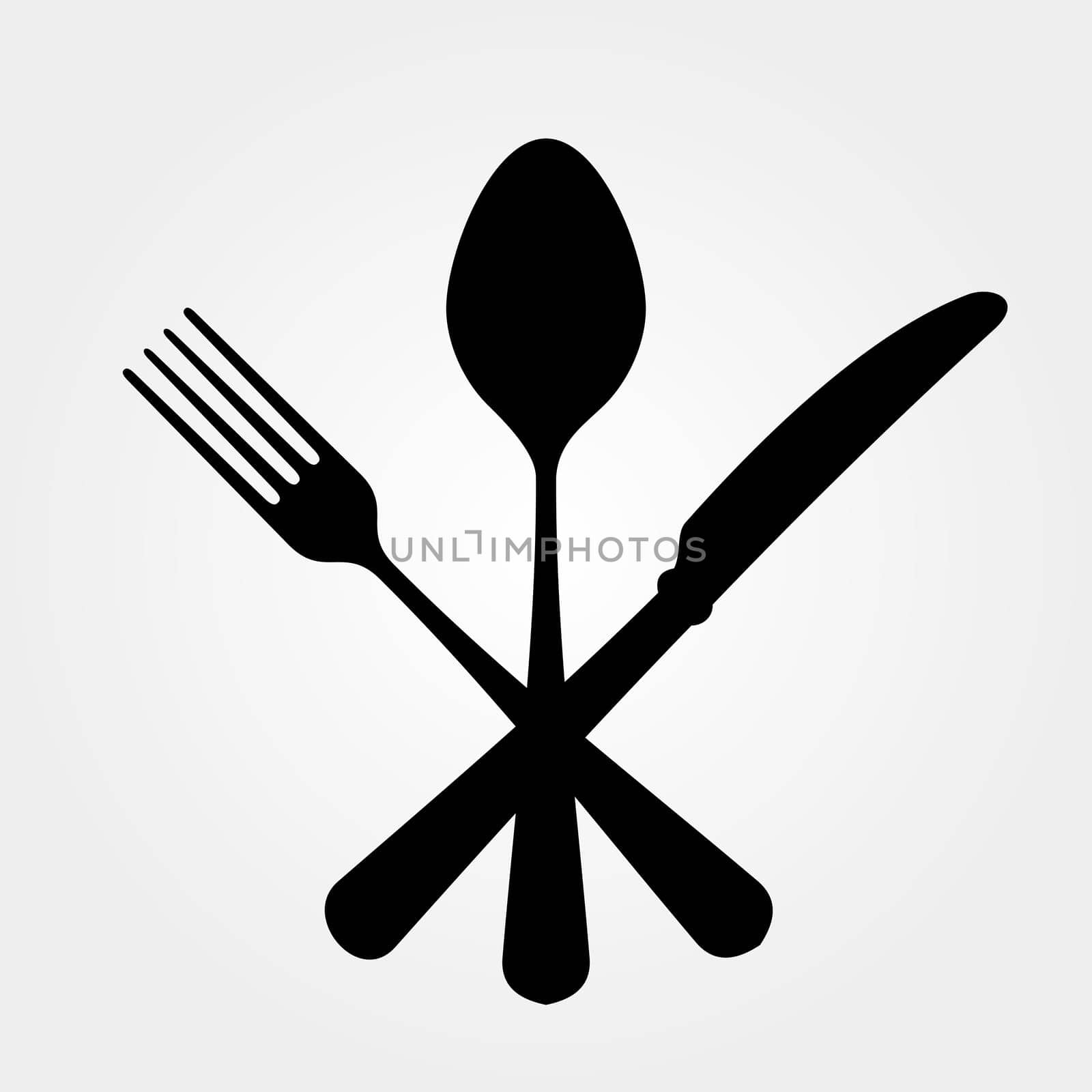 Black cutlery setting isolated on white background