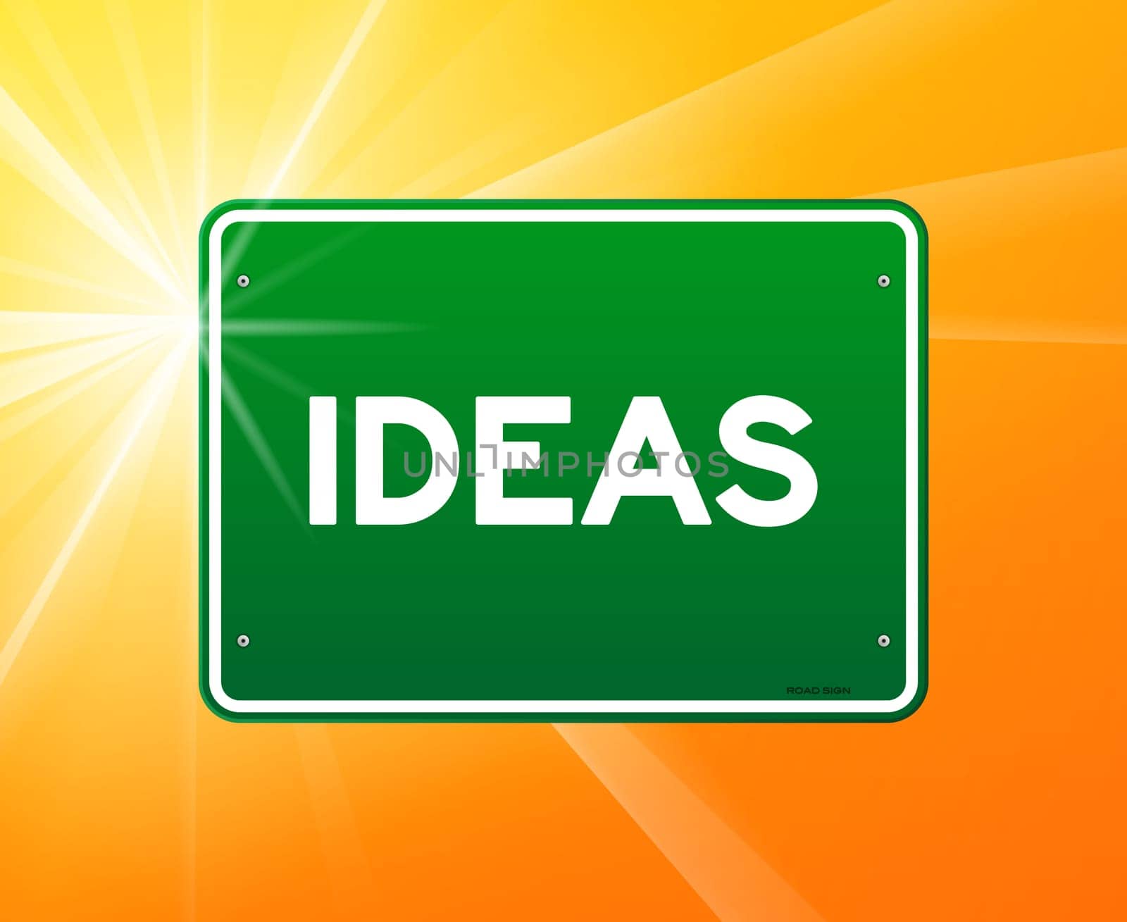 Abstract sign with Ideas copy on green background