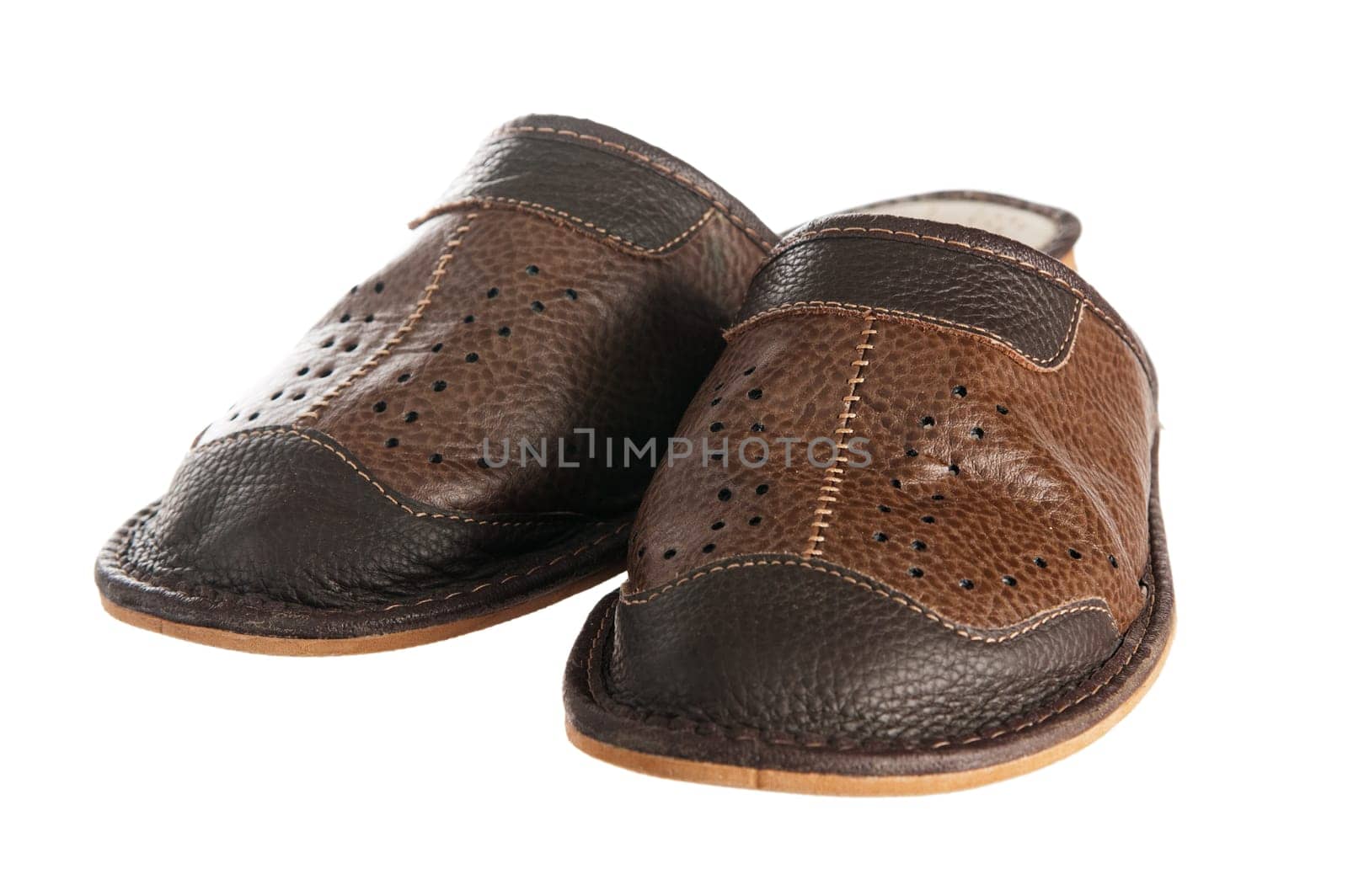 Man's leather slippers, it is isolated on white