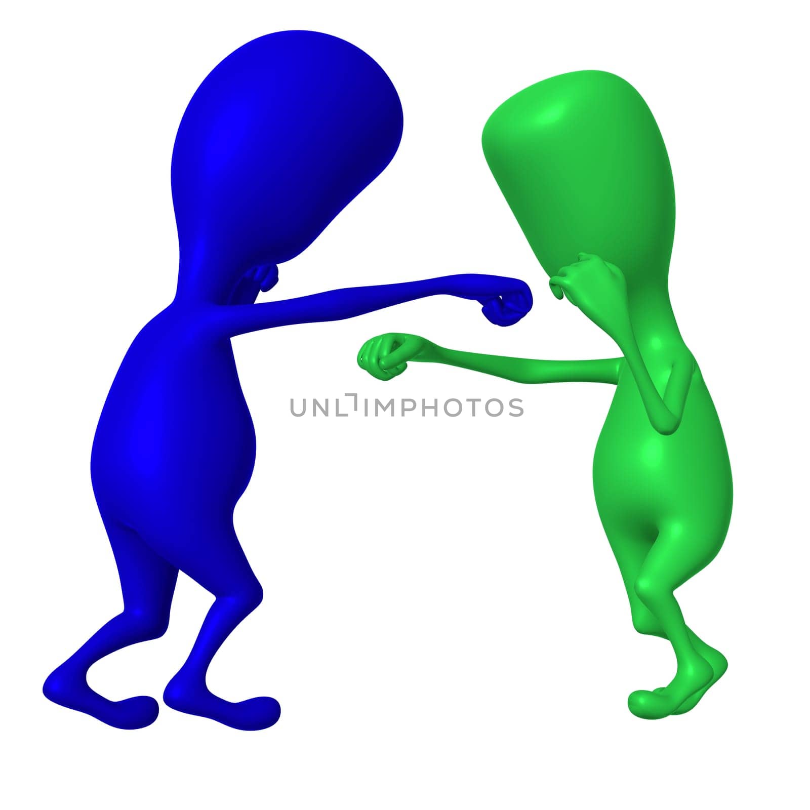 Right side view two puppies training fist fighting