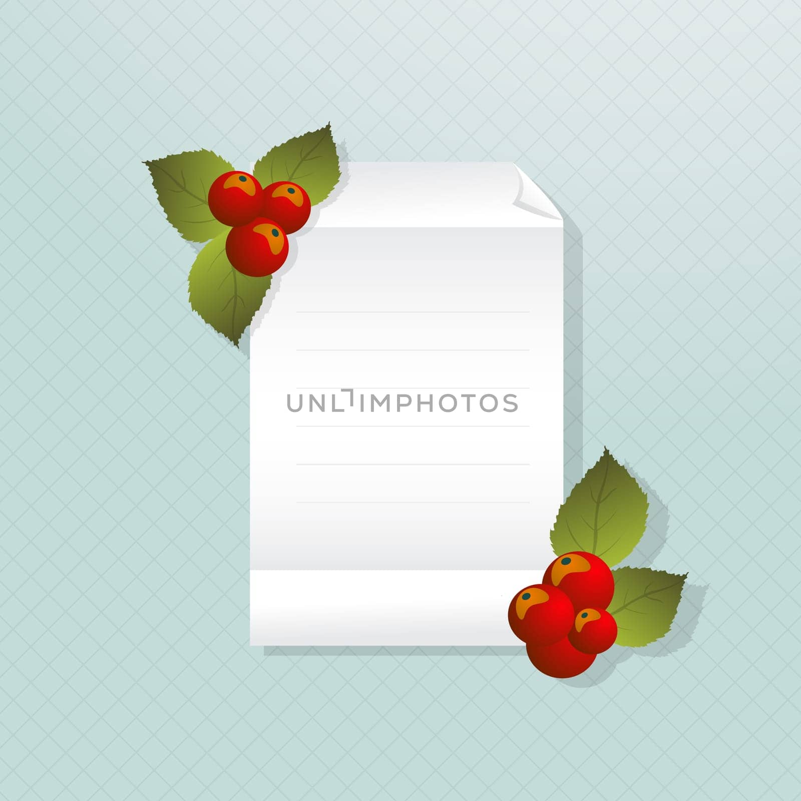 Illustration of a empty piece of paper/invitation and Christmas decoration berries