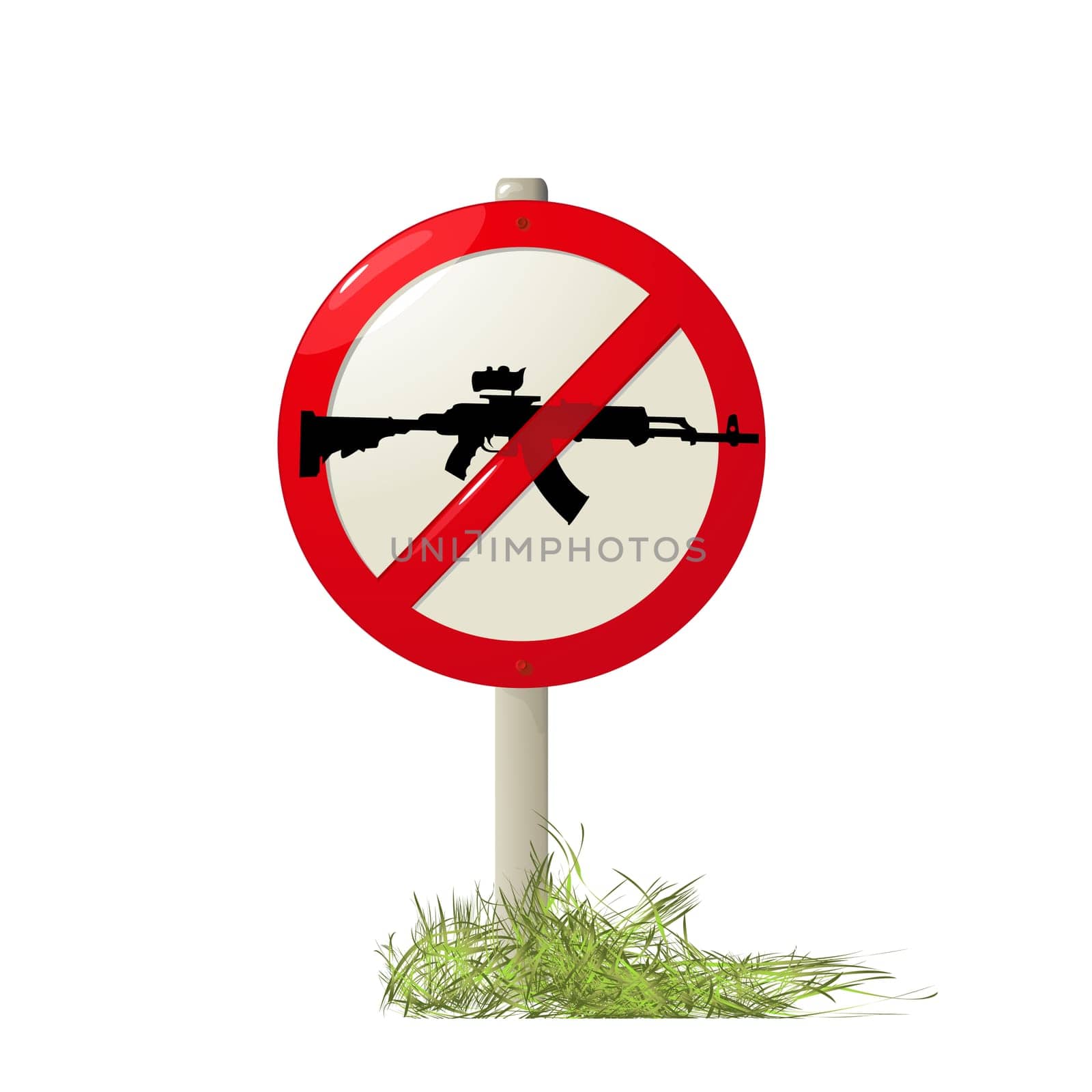 Street sign with a machine-gun silhouette, no guns allowed.