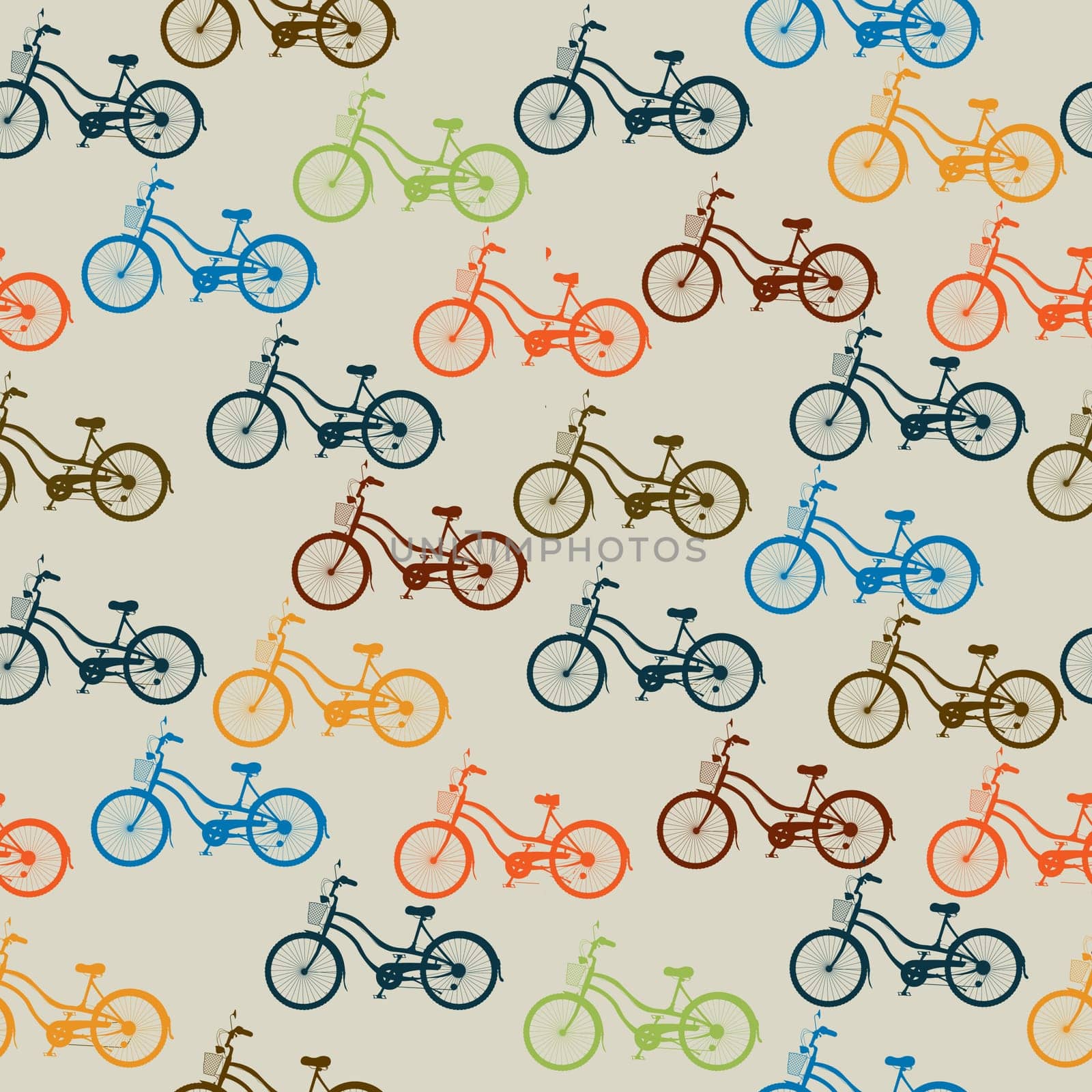 Seamless pattern with retro style bicycles in colors.