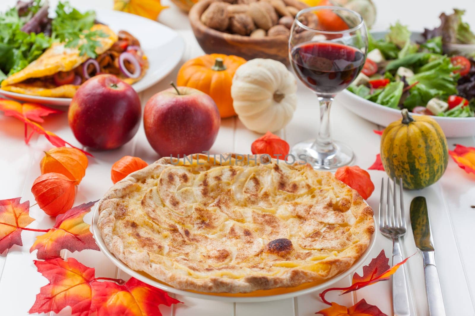 Apple pie or tart with red wine for Thanksgiving