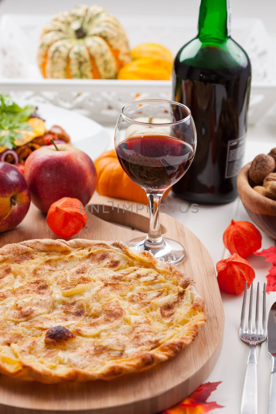 Apple pie or tart with red wine for Thanksgiving