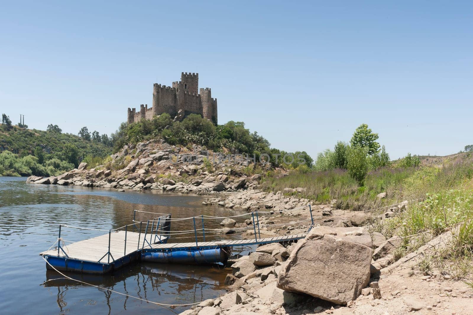 Castle of Almourol standing in a rocky island in the middle of the Tagus river, Portugal