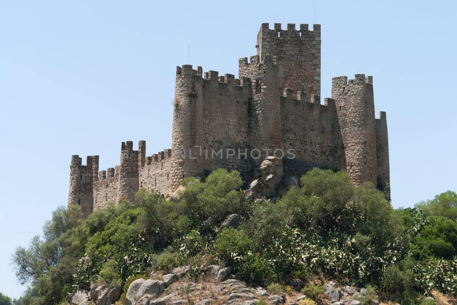 Castle of Almourol standing in a rocky island in the middle of the Tagus river, Portugal