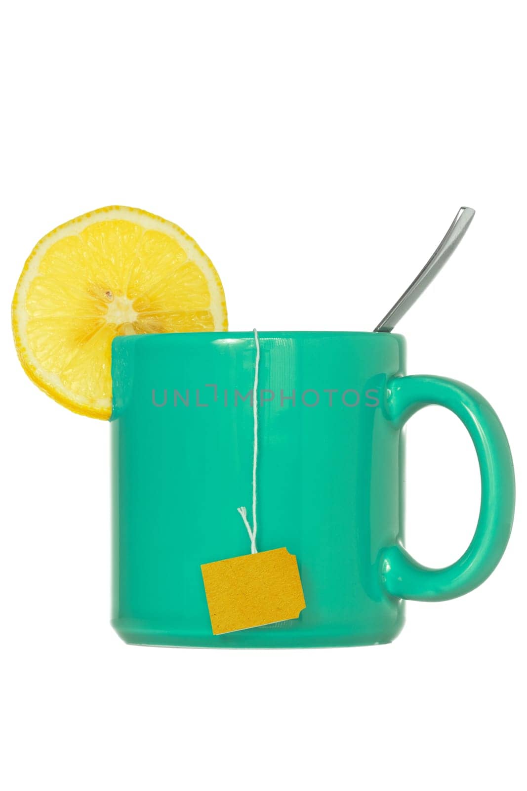 Teacup with a lemon slice, isolated  on white background
