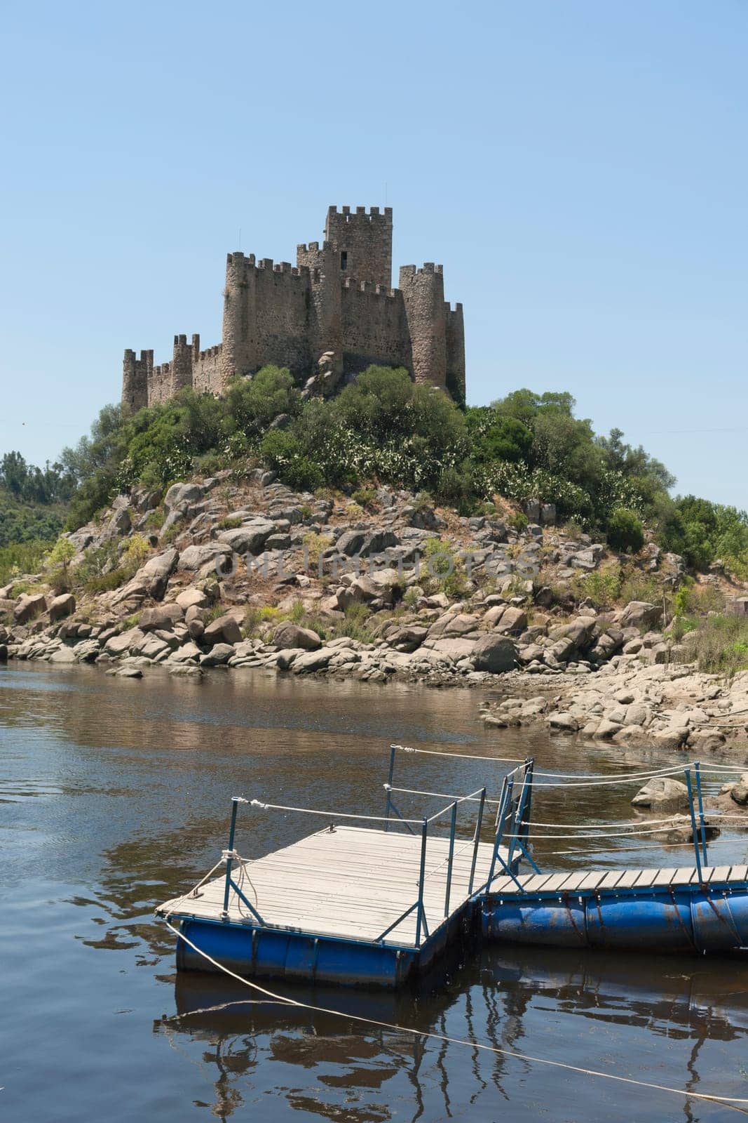 Castle of Almourol standing in a rocky island in the middle of the Tagus river, Portugal