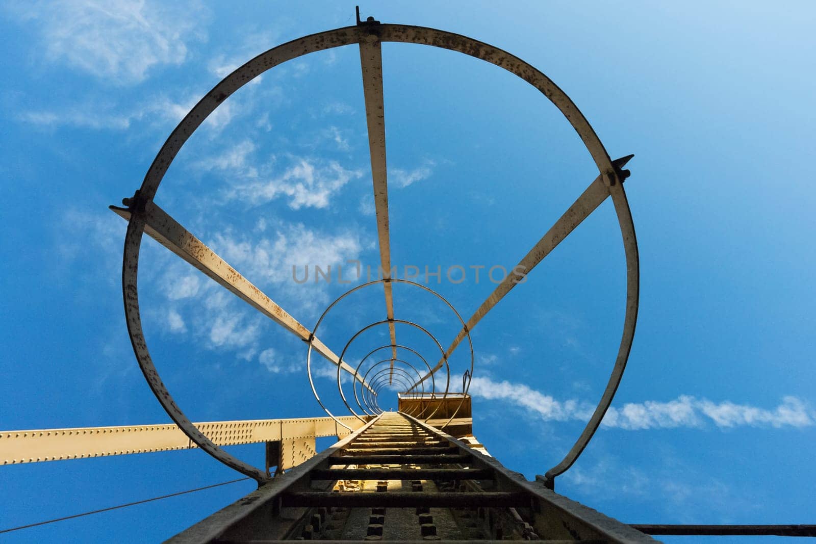 High up view inside an industrial service ladder