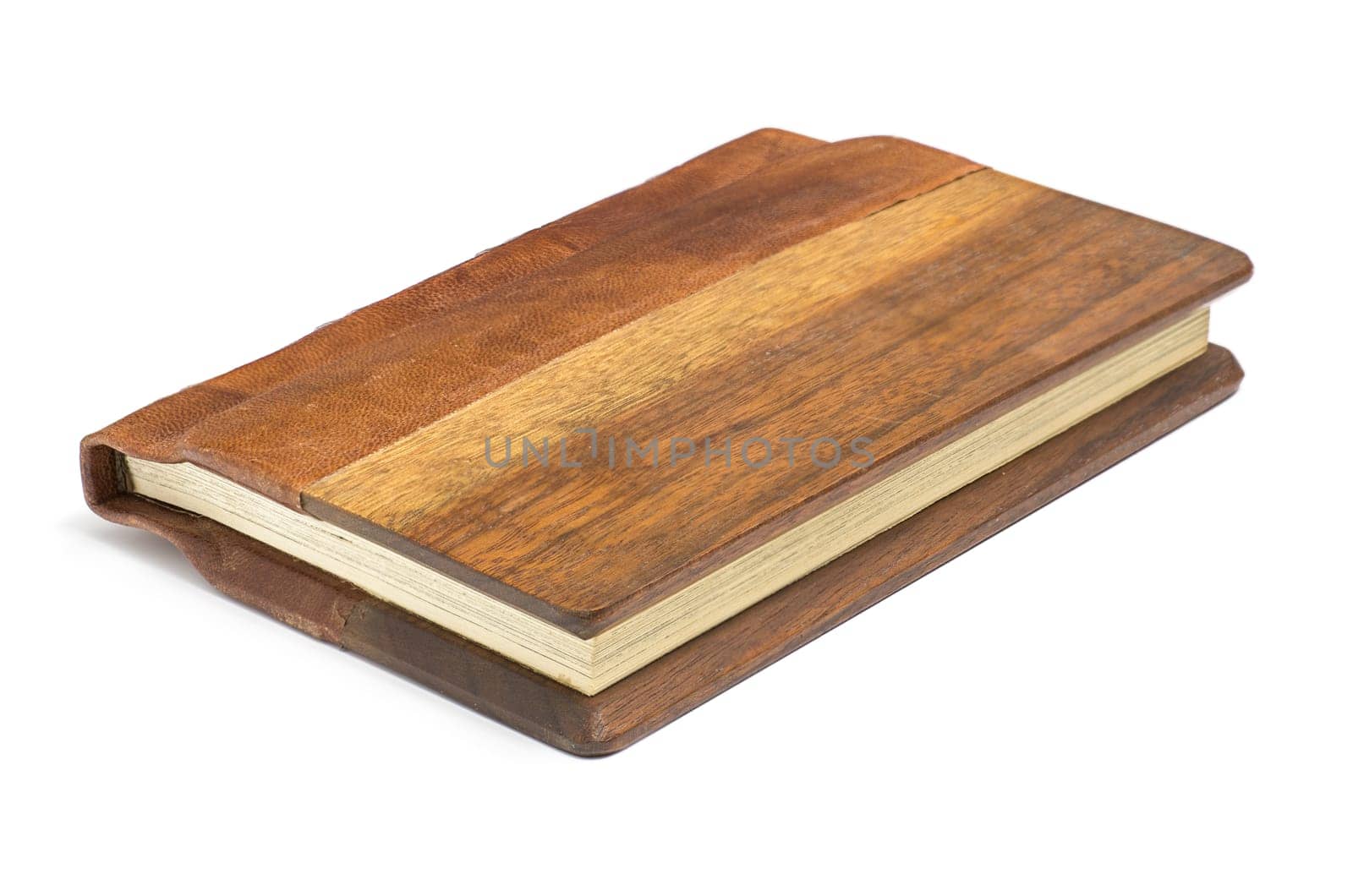 precious book with fine leather and wooden cover