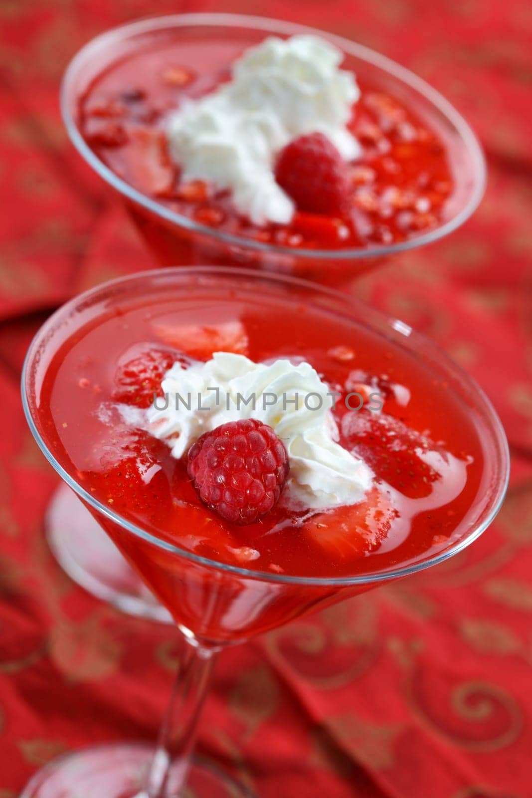 Delicious strawberry jelly with cream for Christmas