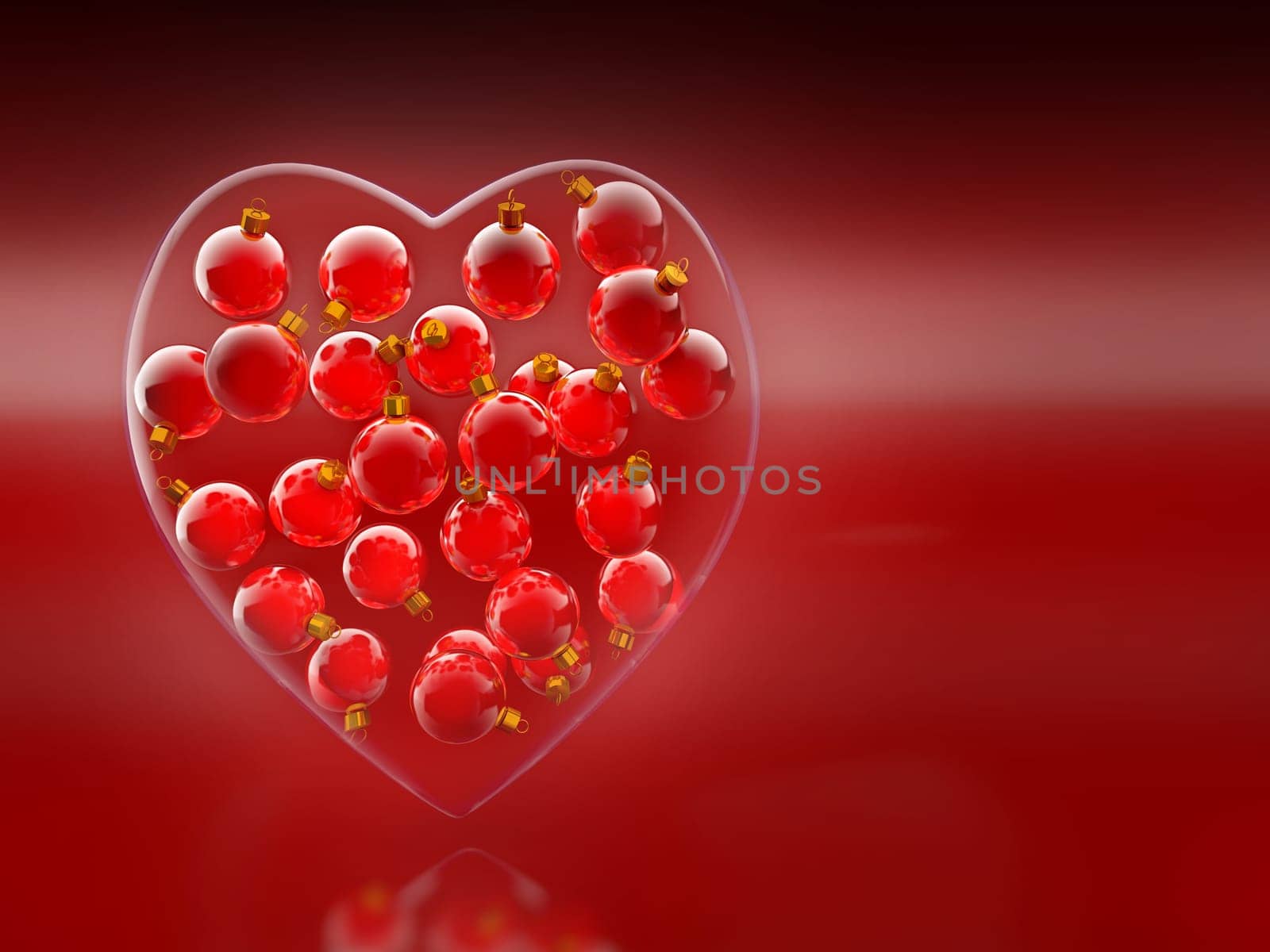 Christmas baubles heart shape in red and gold as love concept