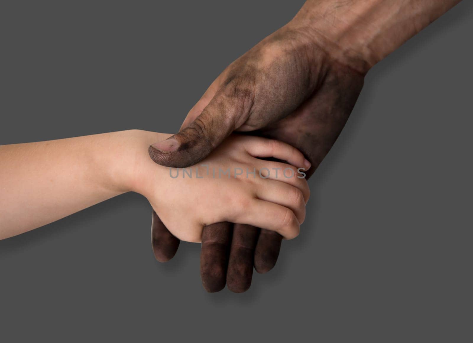 black dirty man hands holding kid clean hand concept