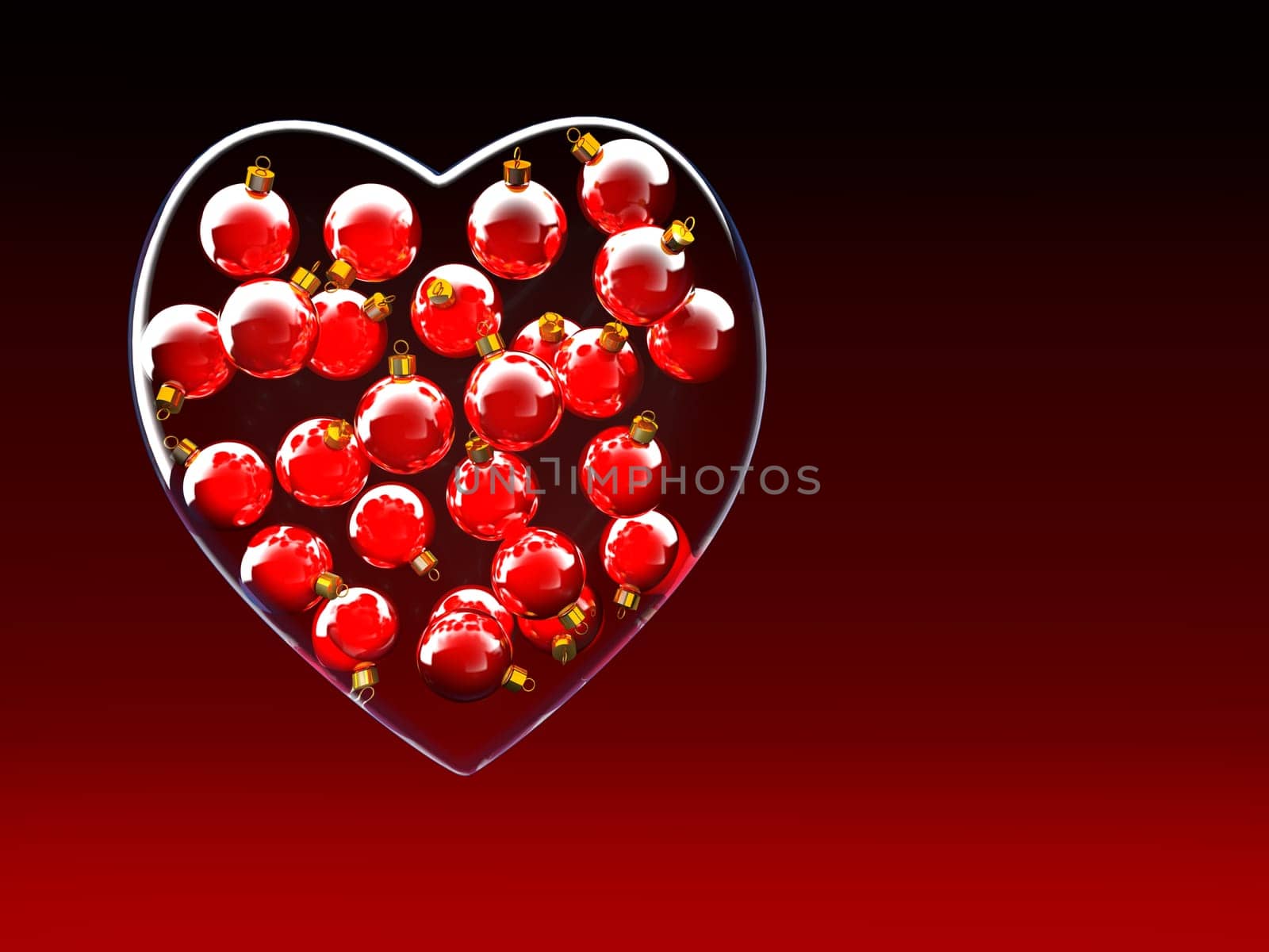 Christmas baubles heart shape in red and gold as love concept