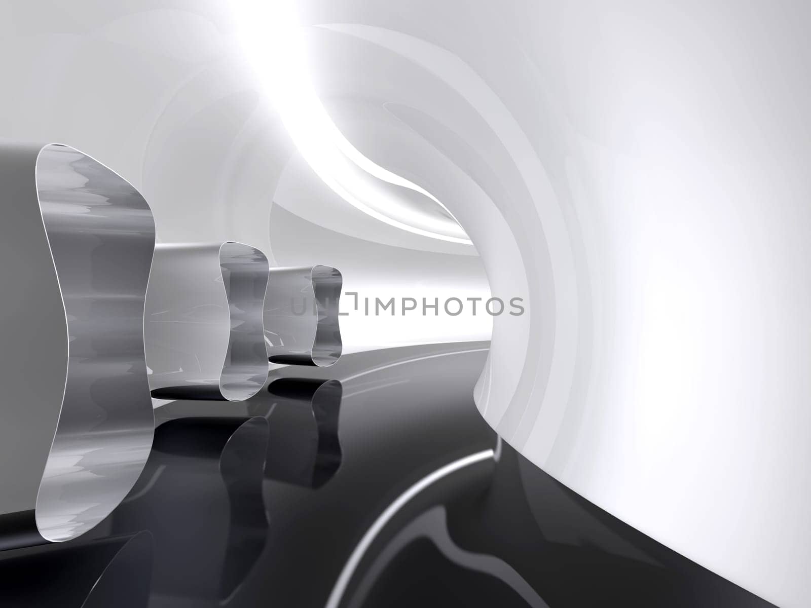 Futuristic architecture space round corridor like sci-fi white indoor
