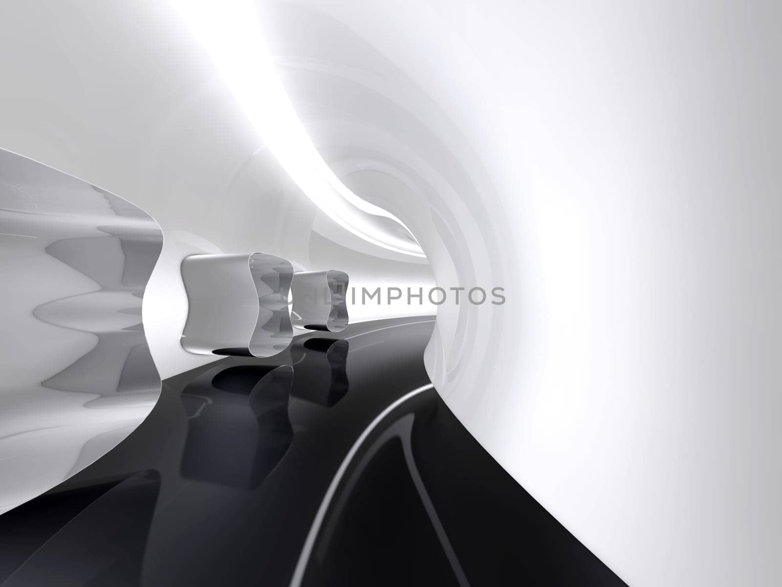 Futuristic architecture space round corridor like sci-fi white indoor