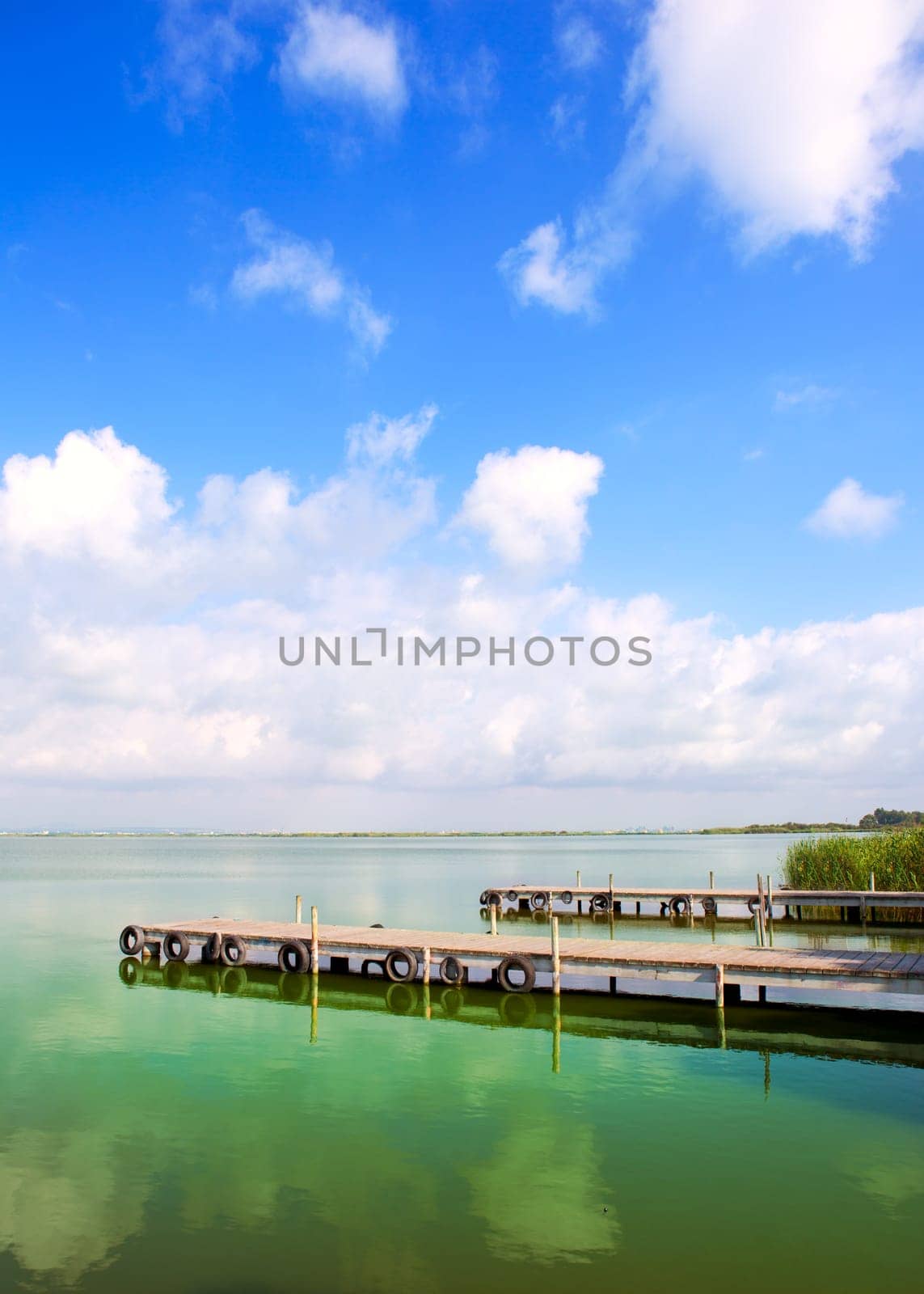 Albufera lake in Valencia El Saler under blue sky