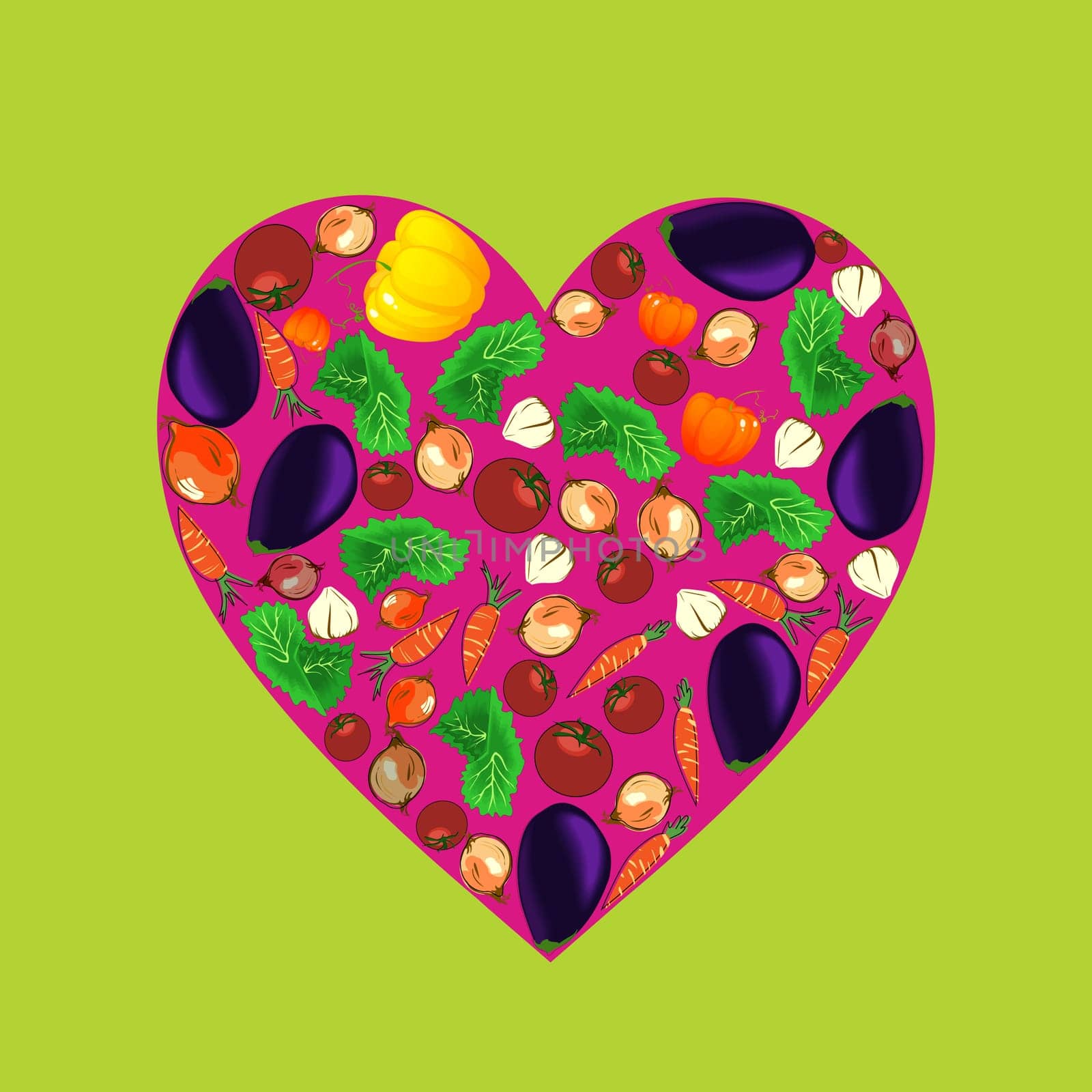 Conceptul vegetable heart shape graphic with herbs and vegetables