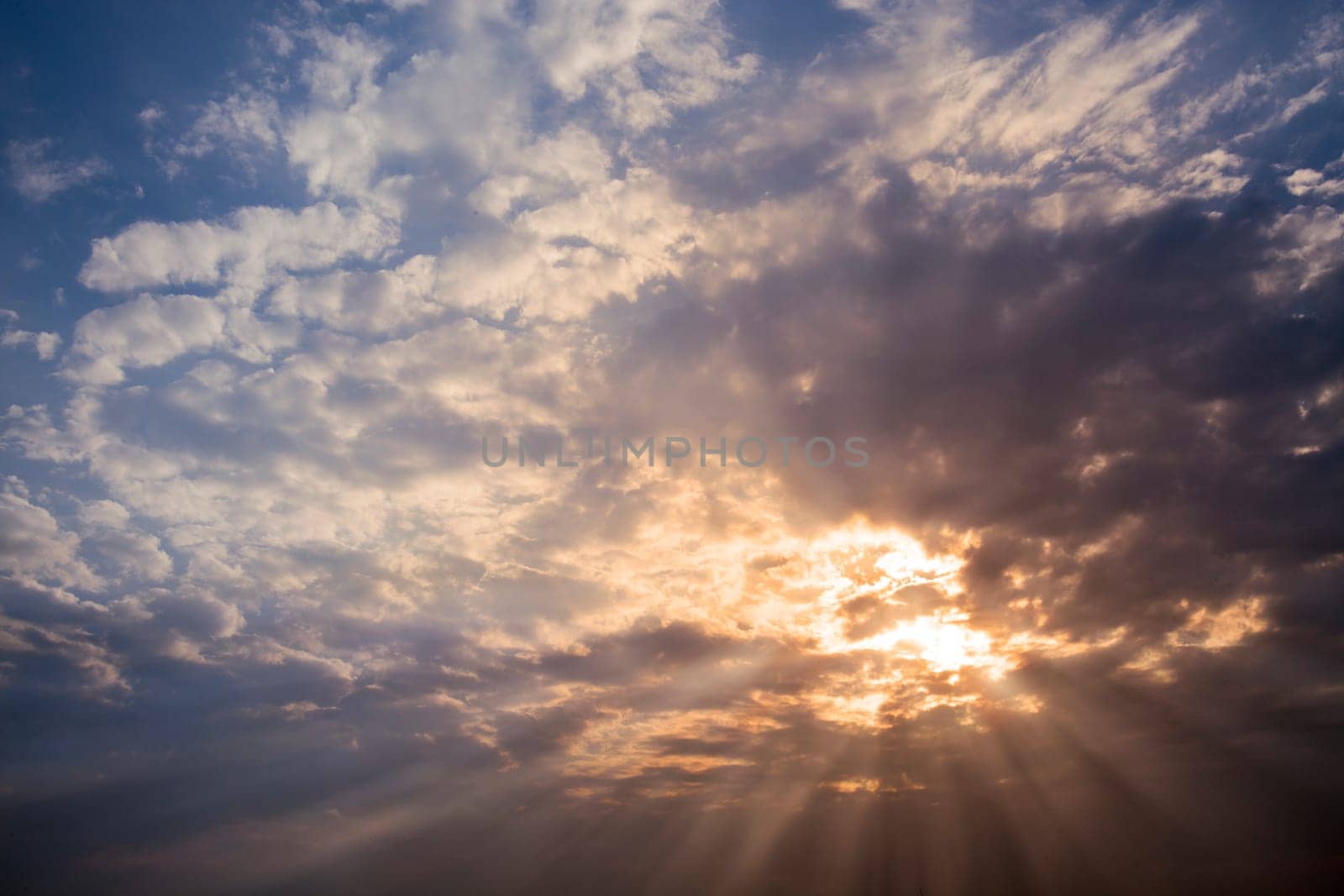 Blue sky with clouds and sun for adv or others purpose use