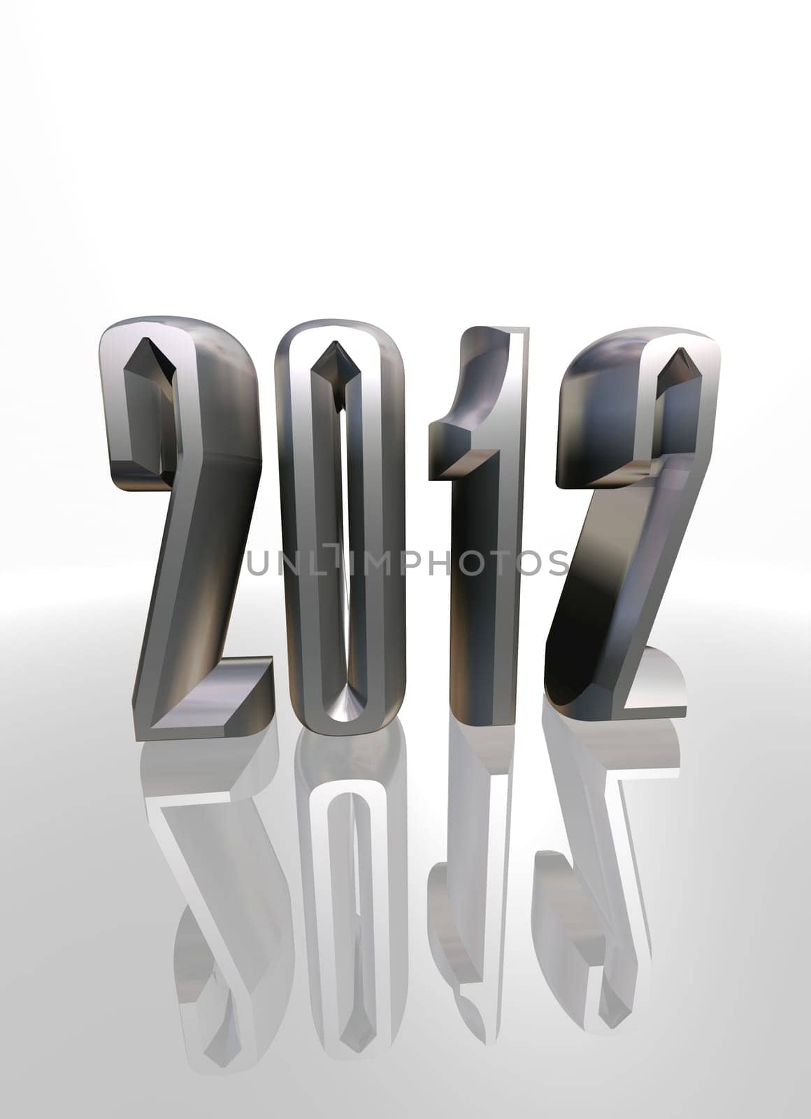 3d new year 2012 number with reflection on white background