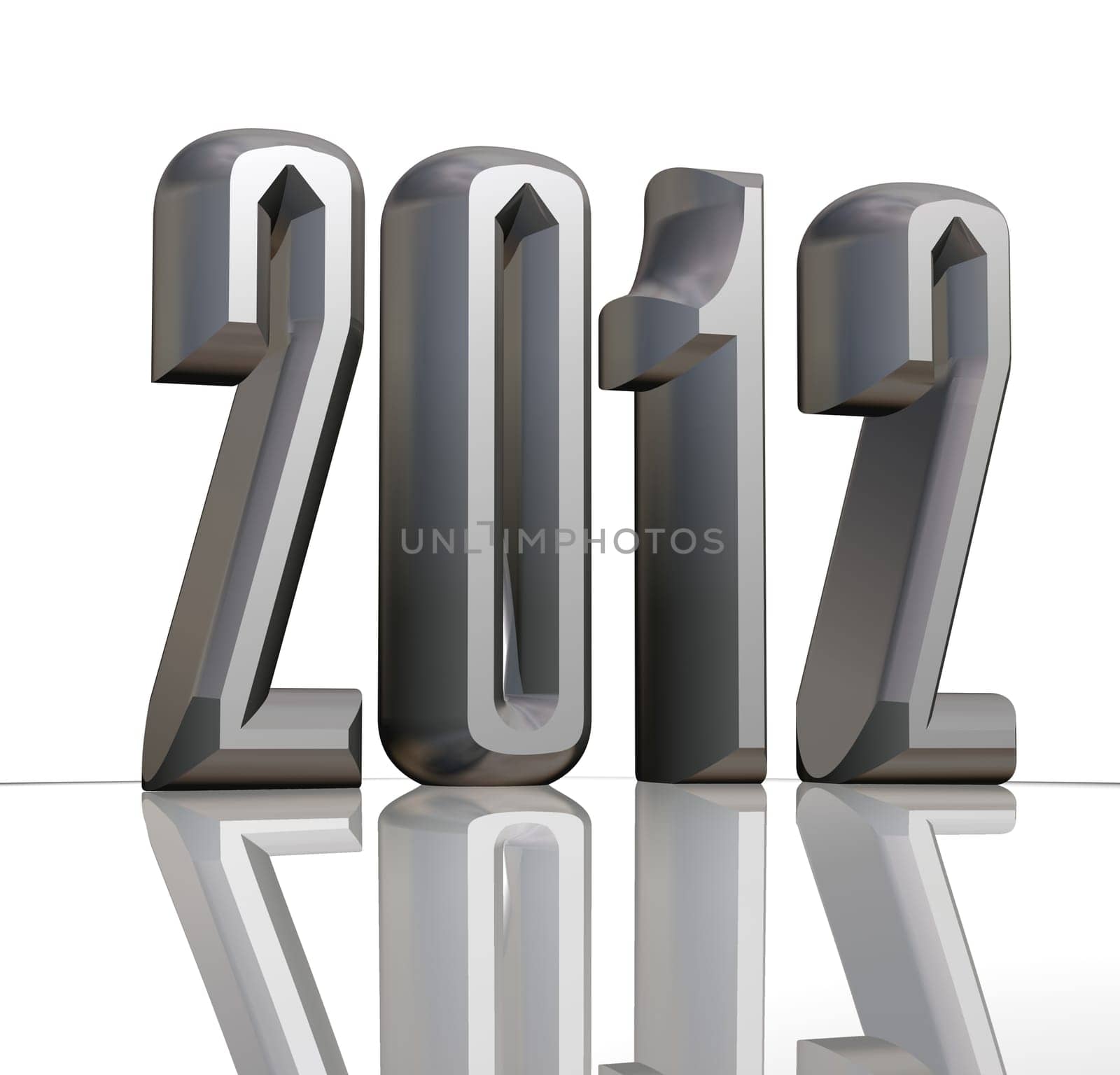 New year 2012 text with reflecton on white background