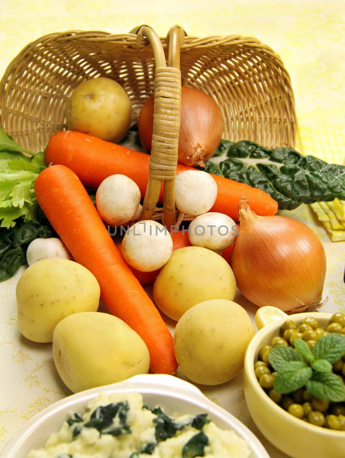 Selection of freshly picked vegetables from the veggie garden.