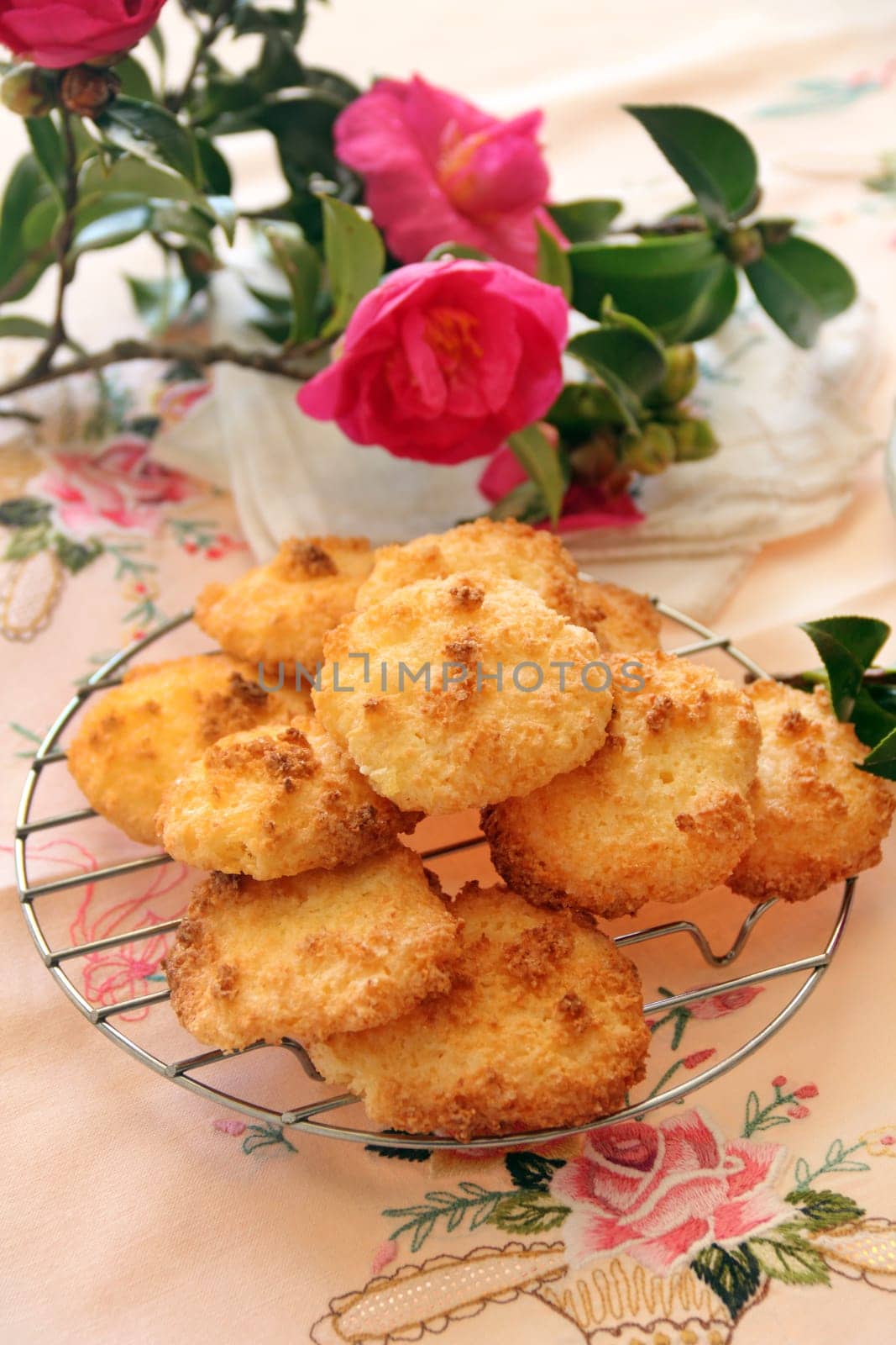 Fresh baked coconut macaroons ready to serve.