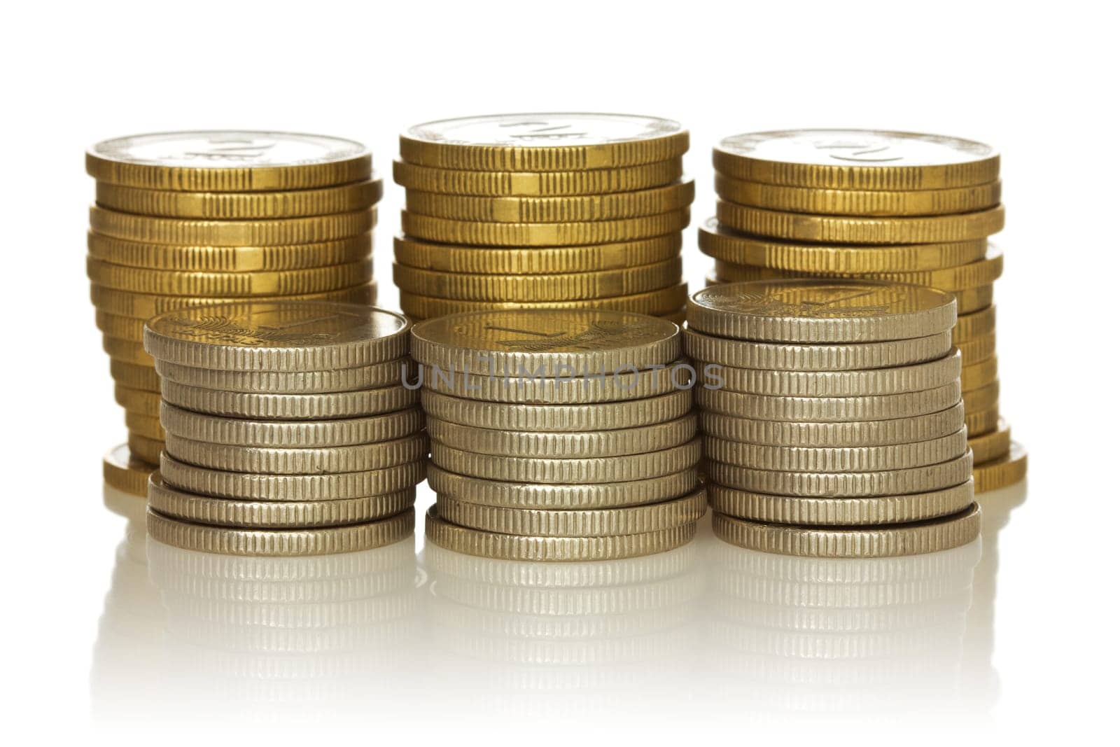 stack of coins isolated on white background