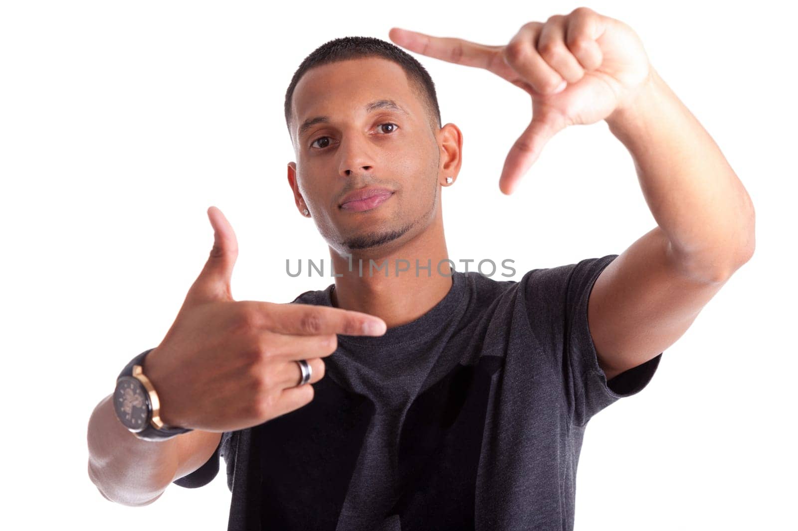 African american man making frame sign with his hands, isolated on white background