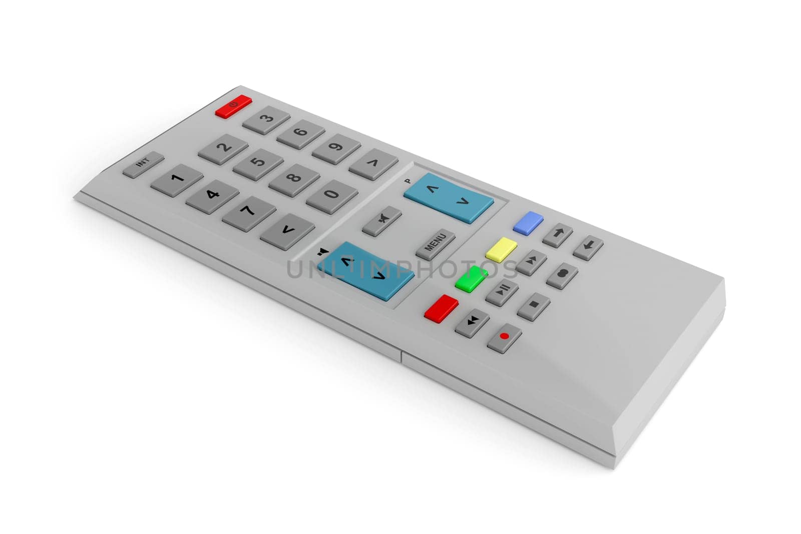 Gray remote control on white background