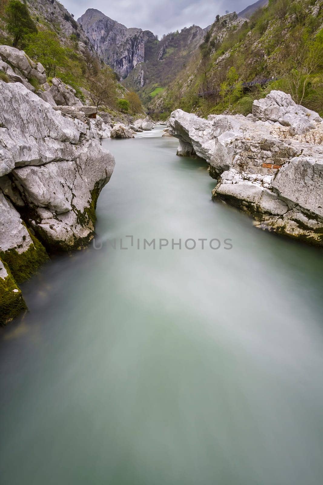 Nalon River, Asturian natural landscape in Spain. With long exposure silky